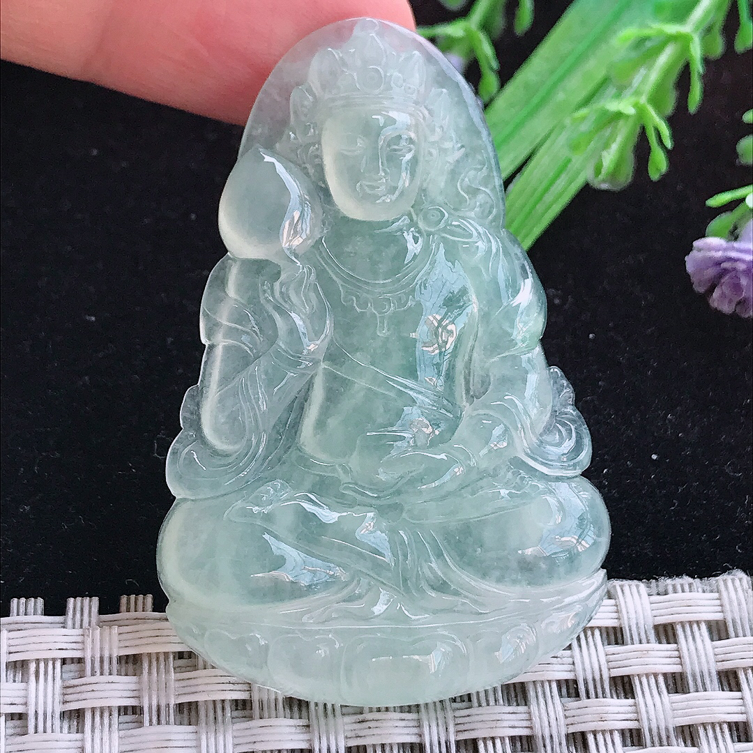 实拍A货翡翠52.8/34.8/5老坑冰胶果冻冰晴渡母菩萨吊坠翡翠玉牌挂件