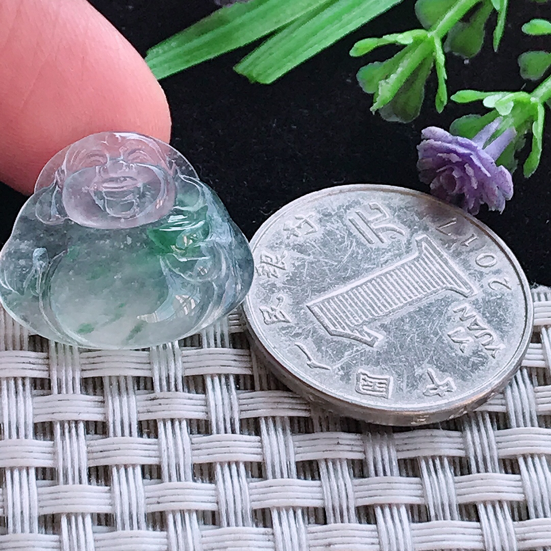 实拍A货翡翠17.8/21/4.1老坑冰种冰飘花佛公镶嵌件吊坠翡翠玉牌挂件
