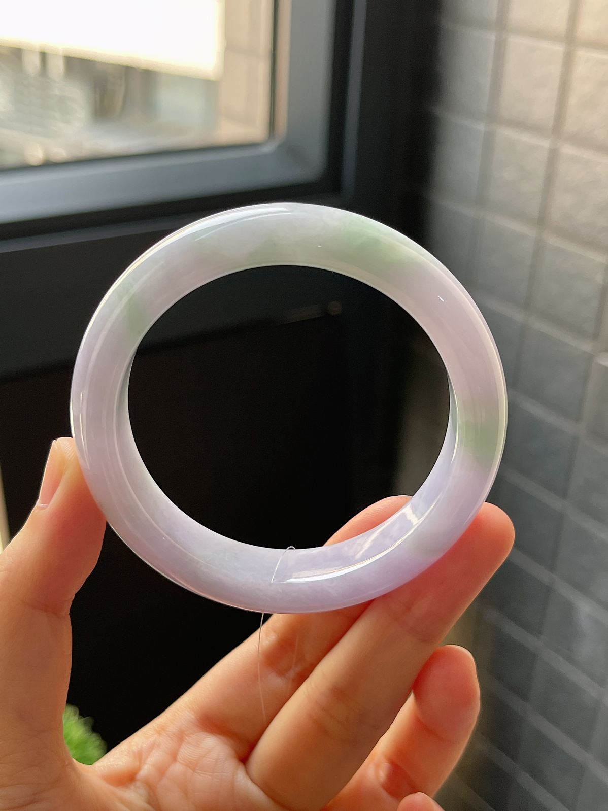 正圈53圈口，翡翠糯化种紫色手镯