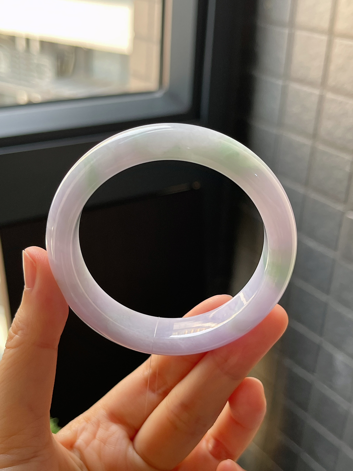 正圈53圈口，翡翠糯化种紫色手镯