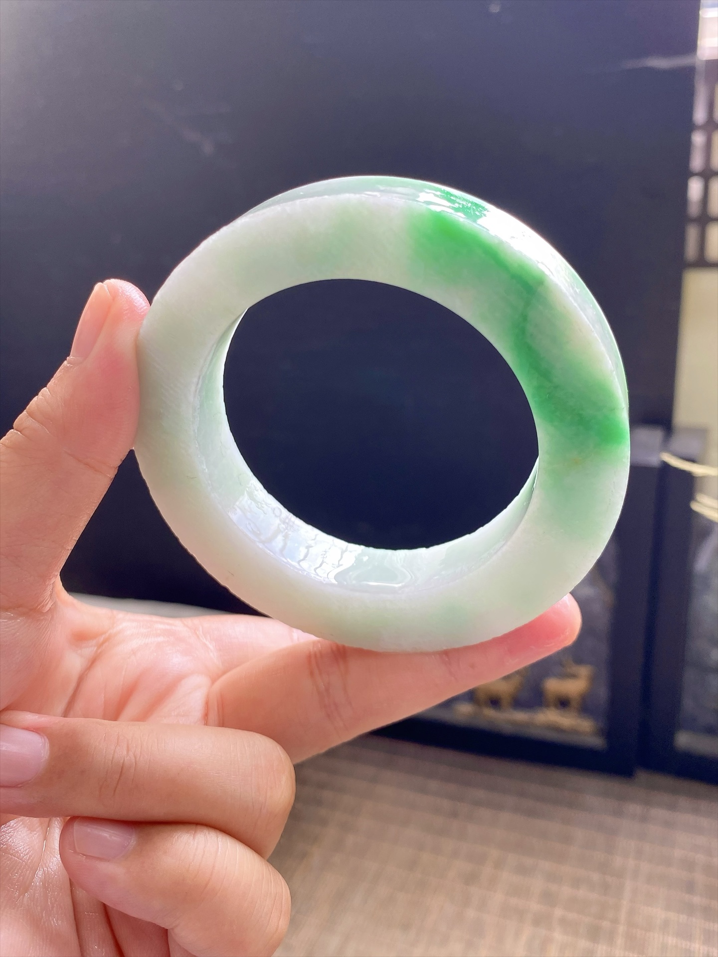 白底青手镯胚 尺寸53-76-12 编号JF1143-2