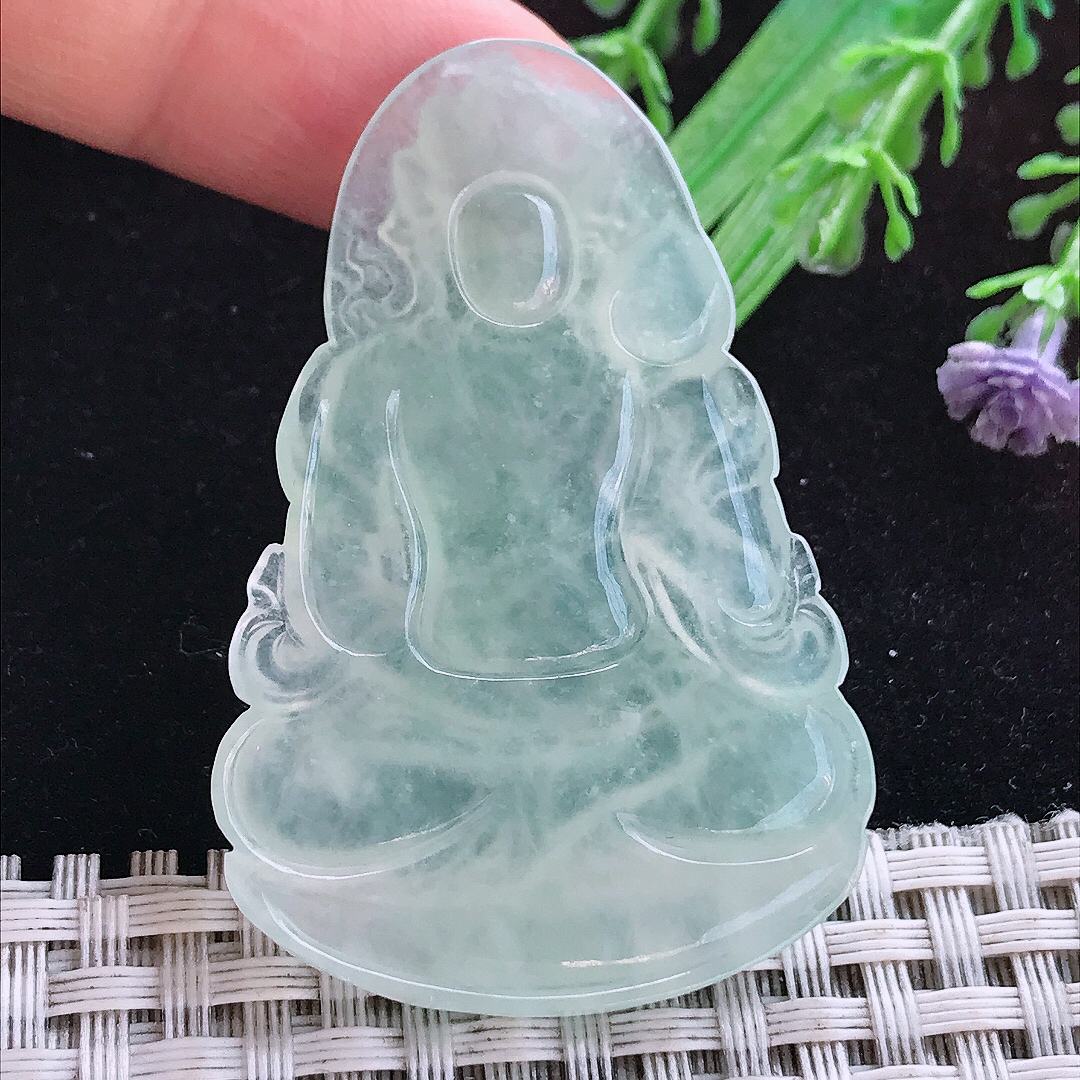 实拍A货翡翠52.8/34.8/5老坑冰胶果冻冰晴渡母菩萨吊坠翡翠玉牌挂件