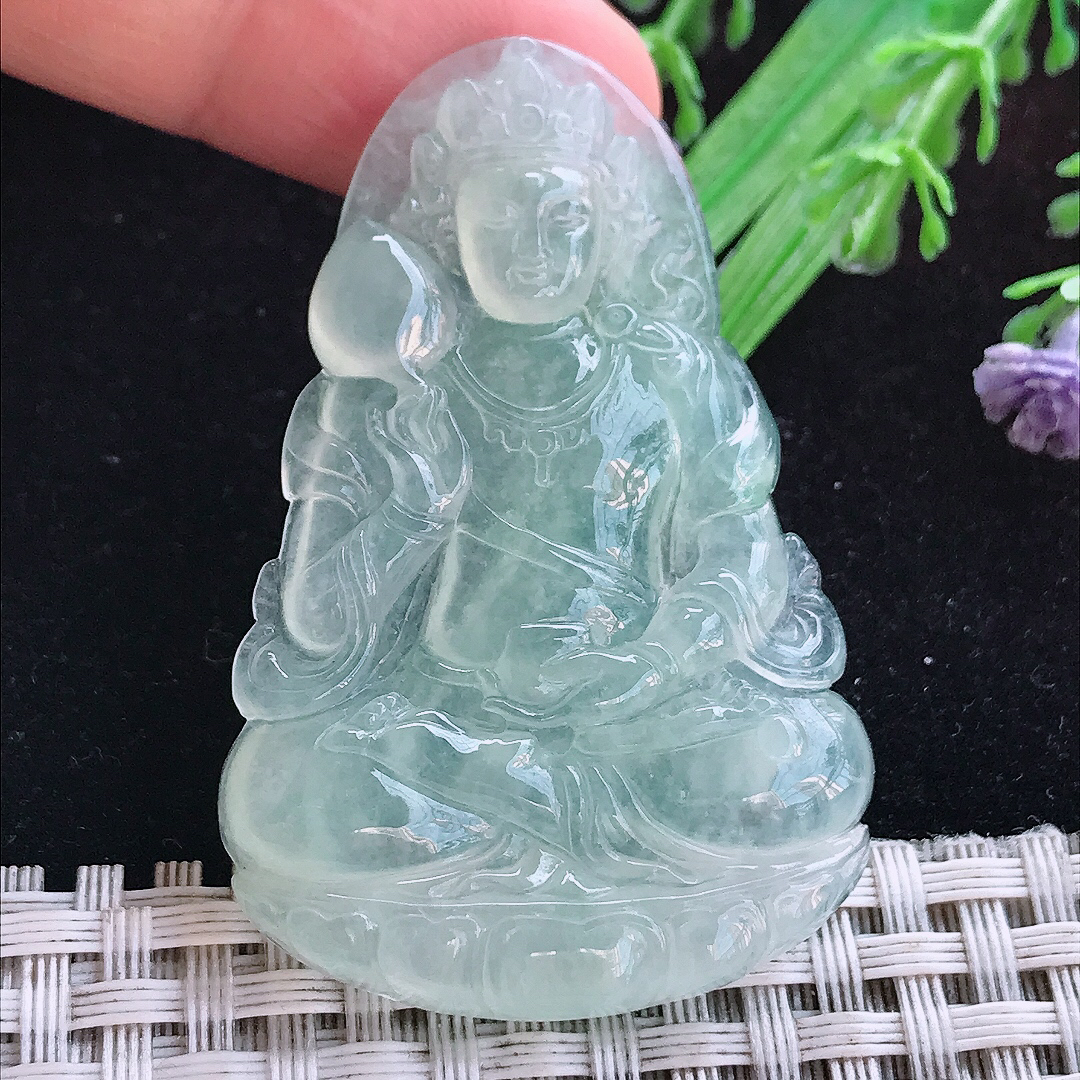 实拍A货翡翠52.8/34.8/5老坑冰胶果冻冰晴渡母菩萨吊坠翡翠玉牌挂件
