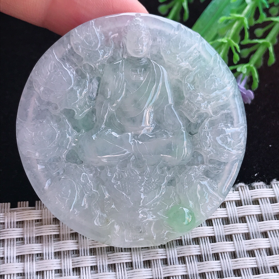 实拍A货翡翠54.5/5.2老坑冰胶晴底阿弥陀佛吊坠翡翠玉牌挂件