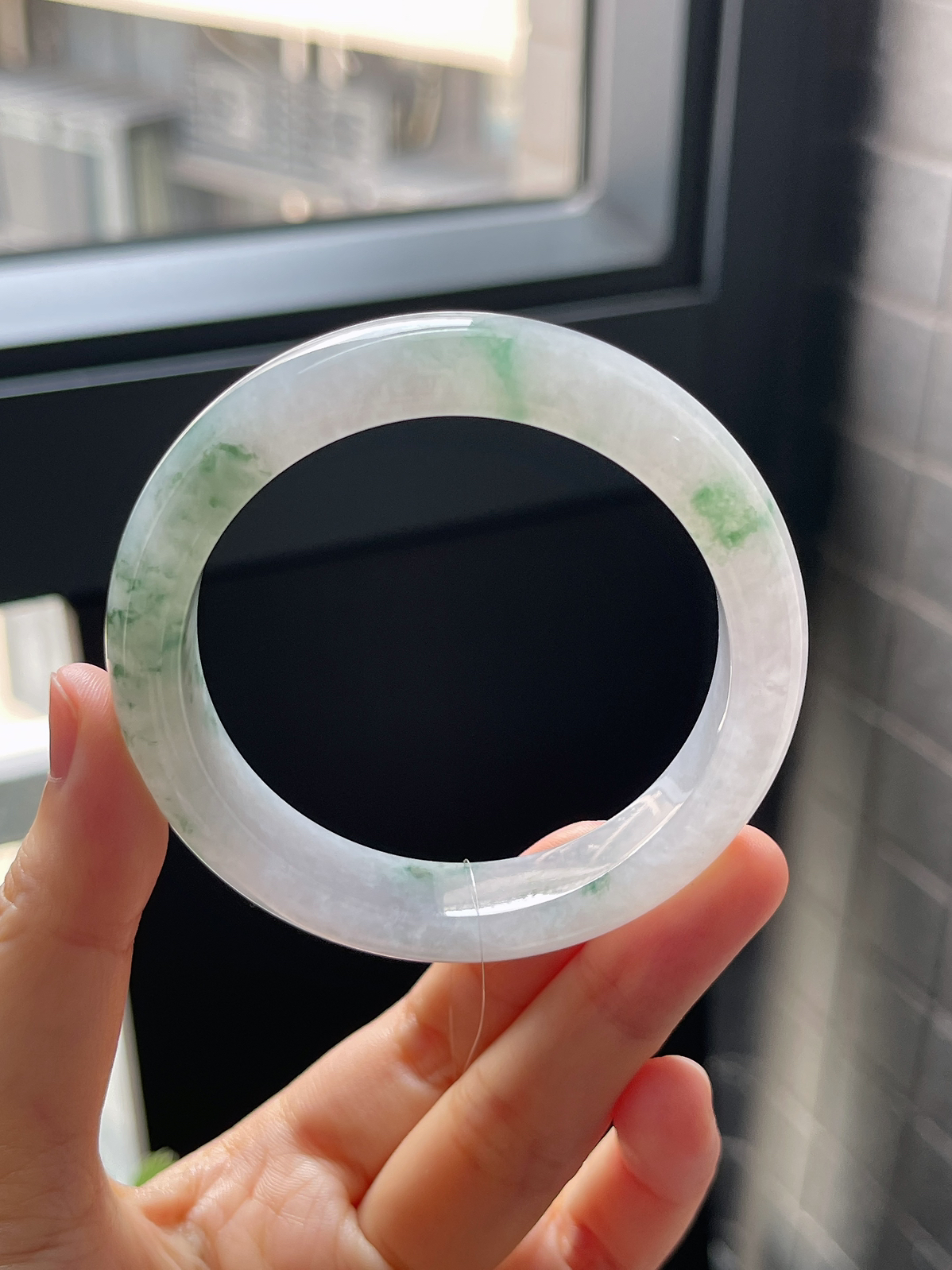 正圈54圈口，翡翠冰糯种飘花手镯