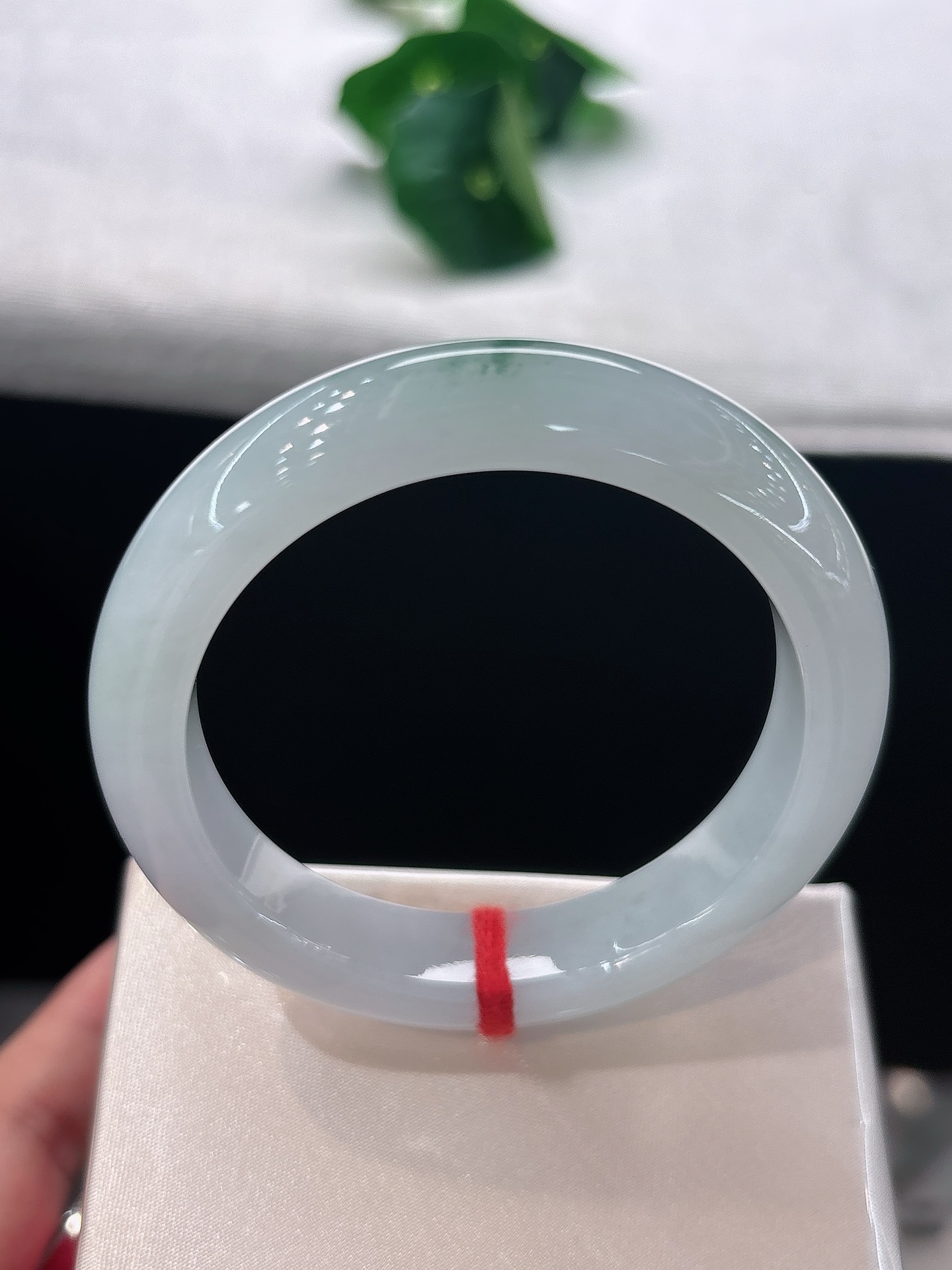 天然翡翠手镯，圈口52/11.6/9，正圈素白莹润，点点翠花似闲云轻落，细腻柔润，流露灵秀气韵，无裂