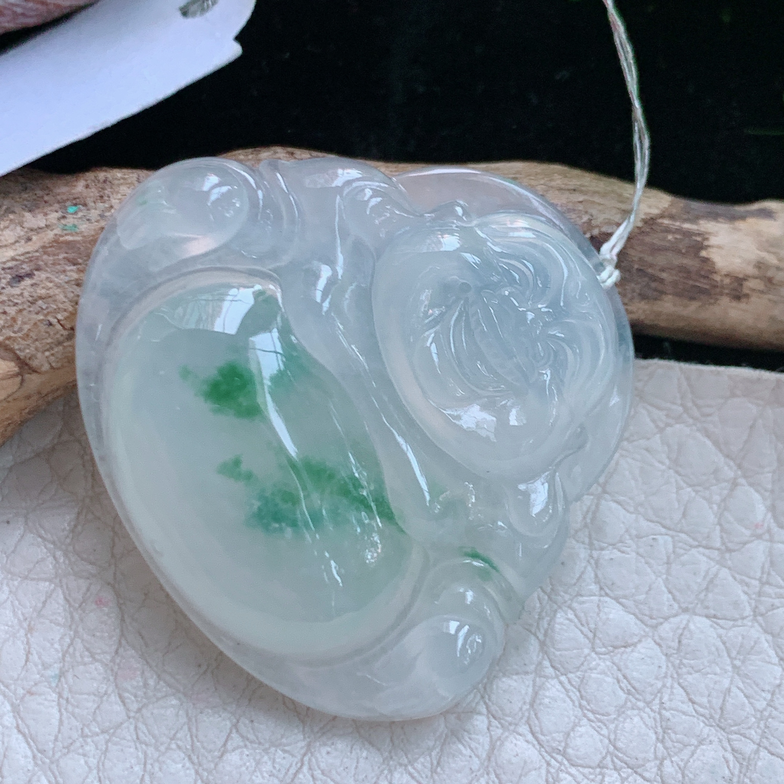 Xqa实拍33*36.5*6.2天然缅甸翡翠冰飘花弥勒佛玉坠大肚佛公玉坠