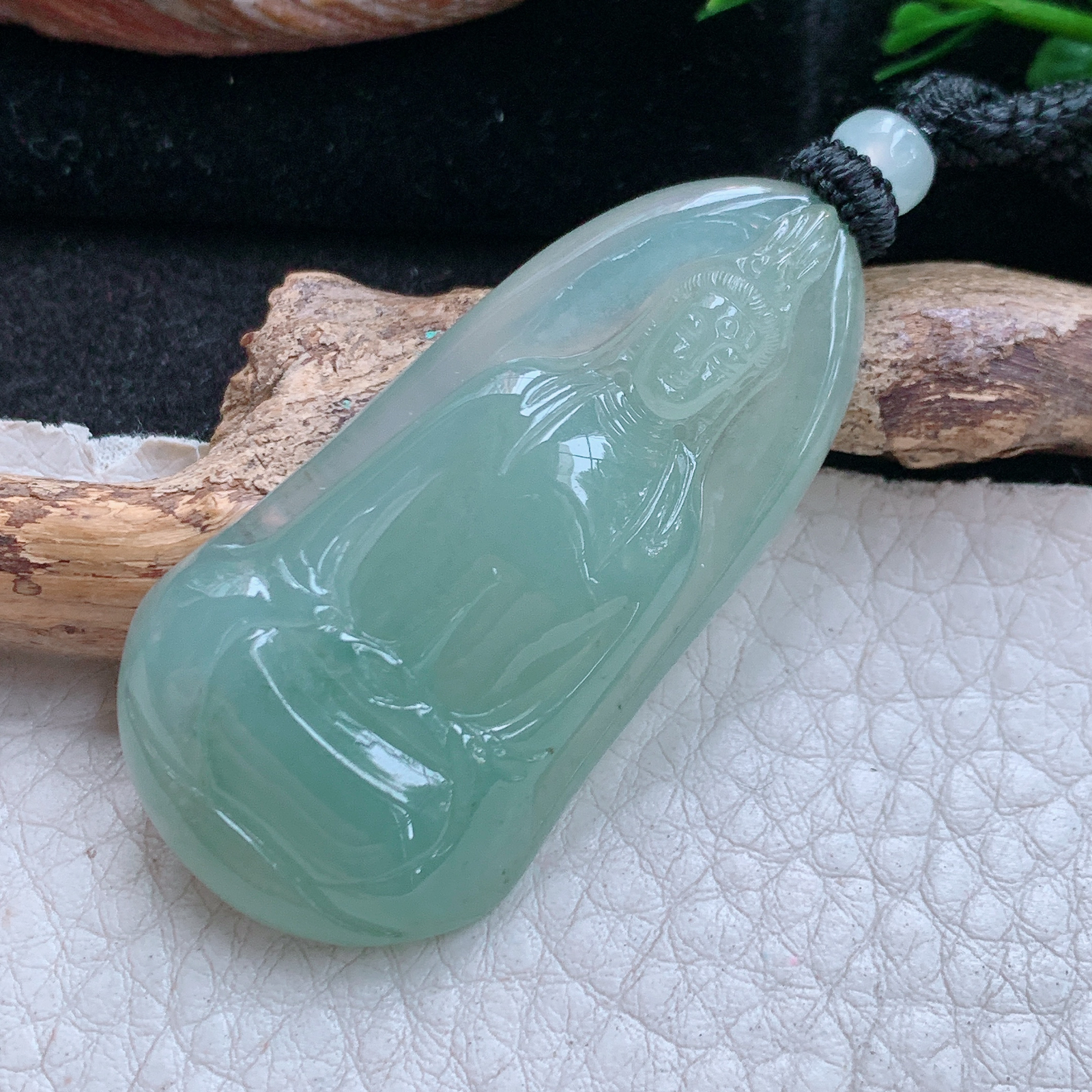 yl实拍48.5*25*6天然缅甸翡翠a货冰睛水净瓶观音吊坠