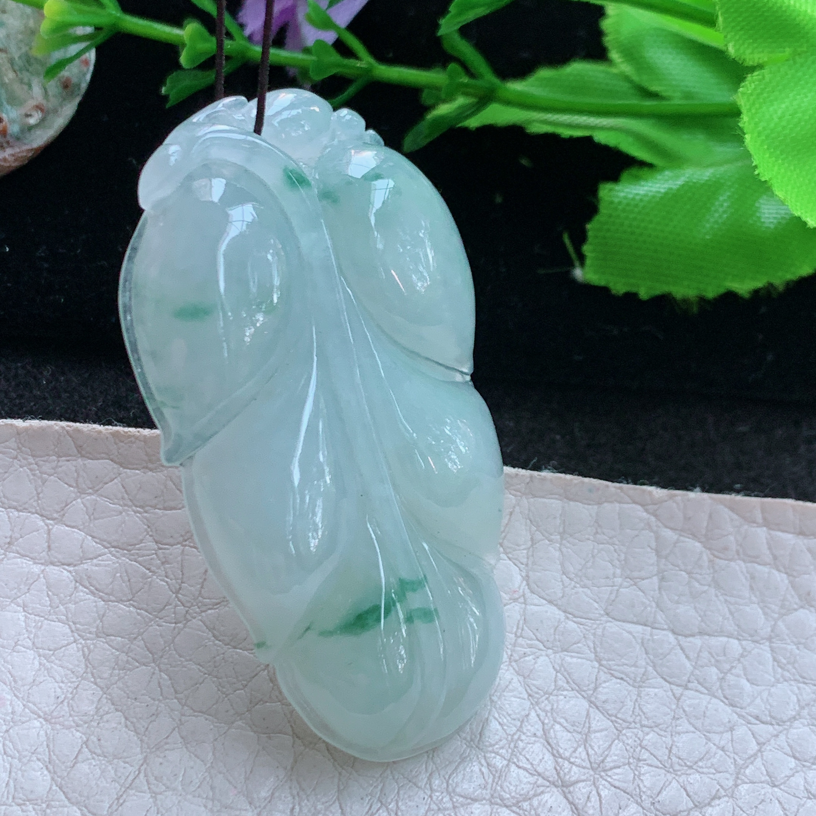 Axm实拍50.3*29*6.8天然缅甸翡翠飘花大叶子吊坠家大业大