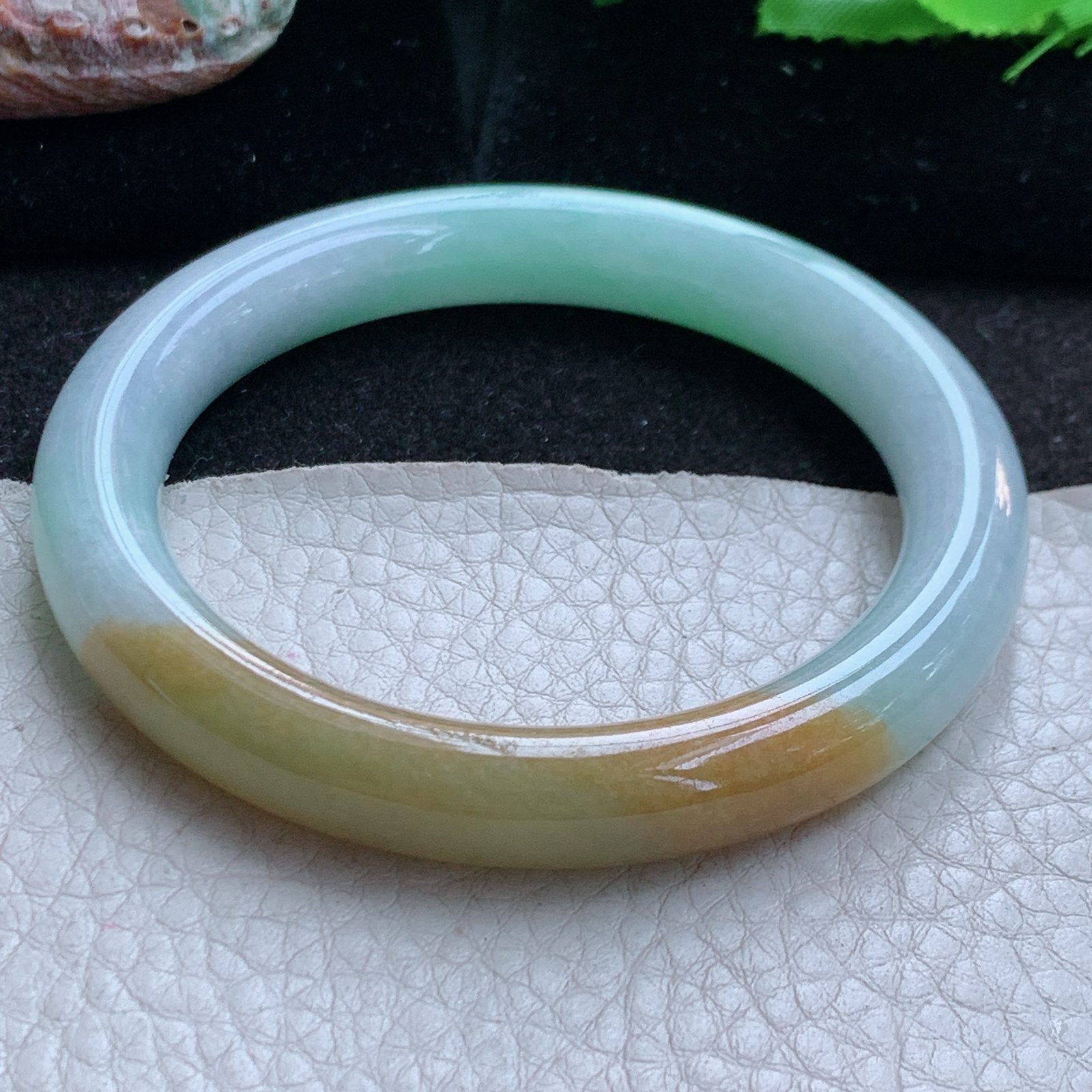 mq实拍54.5*9.5美人镯 缅甸翡翠a货玉手镯双彩圆条玉手环