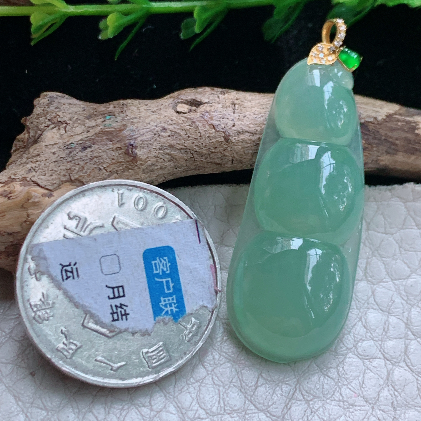 Axm实拍43*15.5*5.8天然缅甸翡翠冰种睛水绿四季豆吊坠
