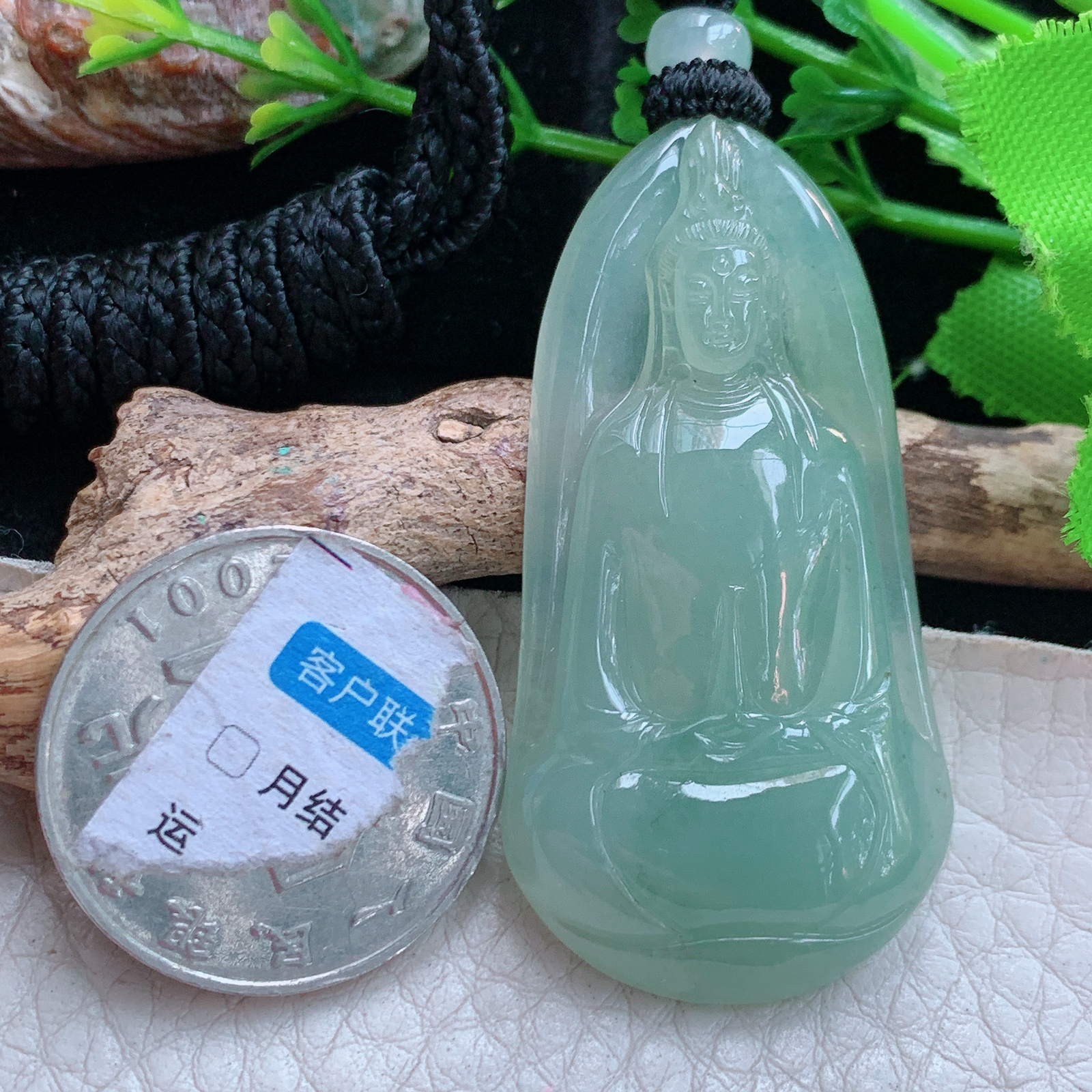 yl实拍48.5*25*6天然缅甸翡翠a货冰睛水净瓶观音吊坠