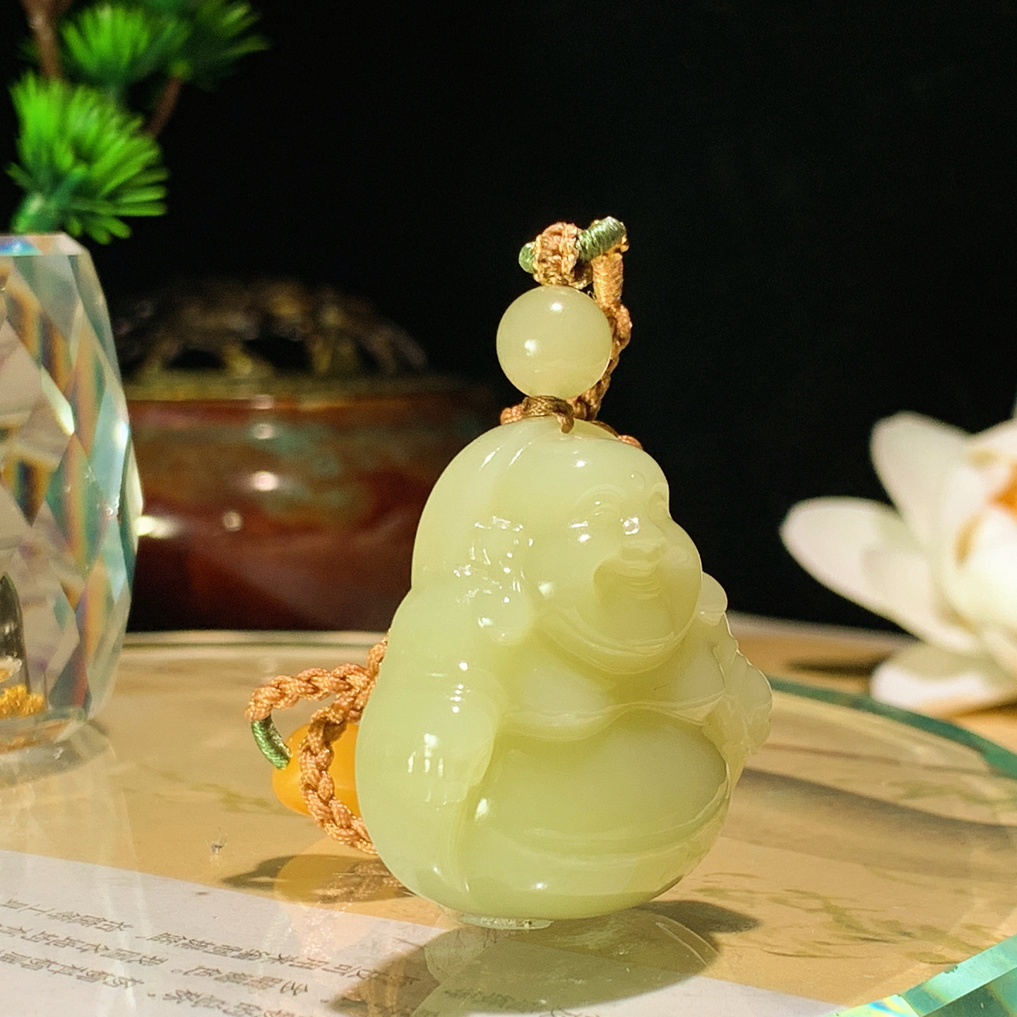 新疆若羌黄口料佛引福来挂件 尺寸35/35/12！玉质细腻油润 底色纯净 脂粉好，品质好！lt260
