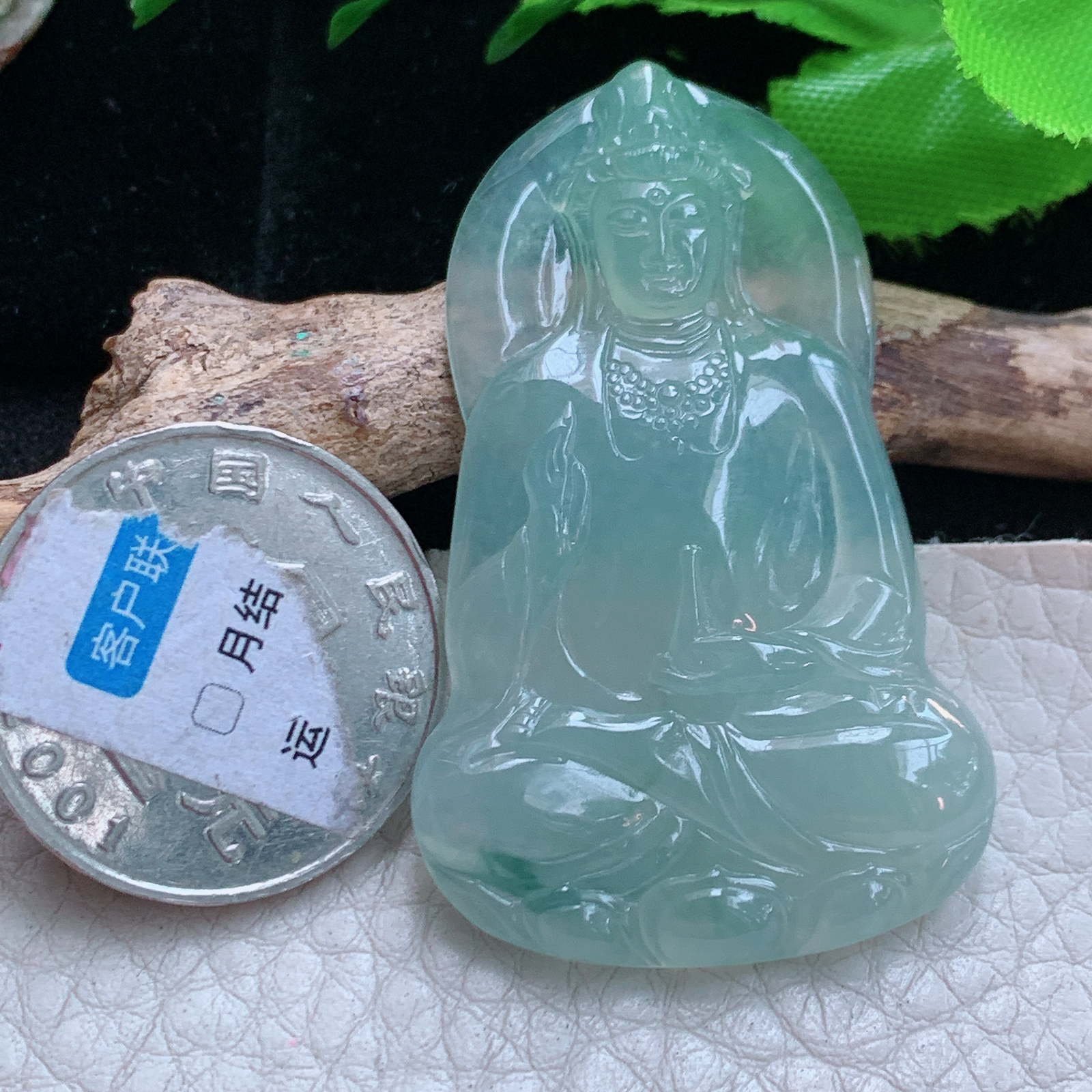 Ktj实拍49*30.5*4.5天然缅甸翡翠a货冰种飘花净瓶观音菩萨吊坠普渡众生