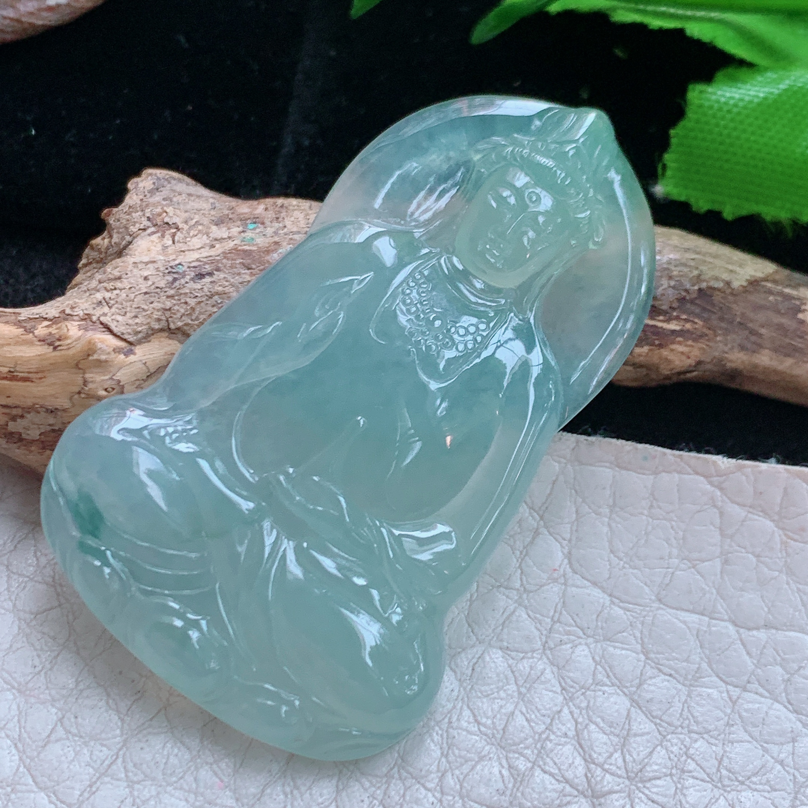 Ktj实拍49*30.5*4.5天然缅甸翡翠a货冰种飘花净瓶观音菩萨吊坠普渡众生