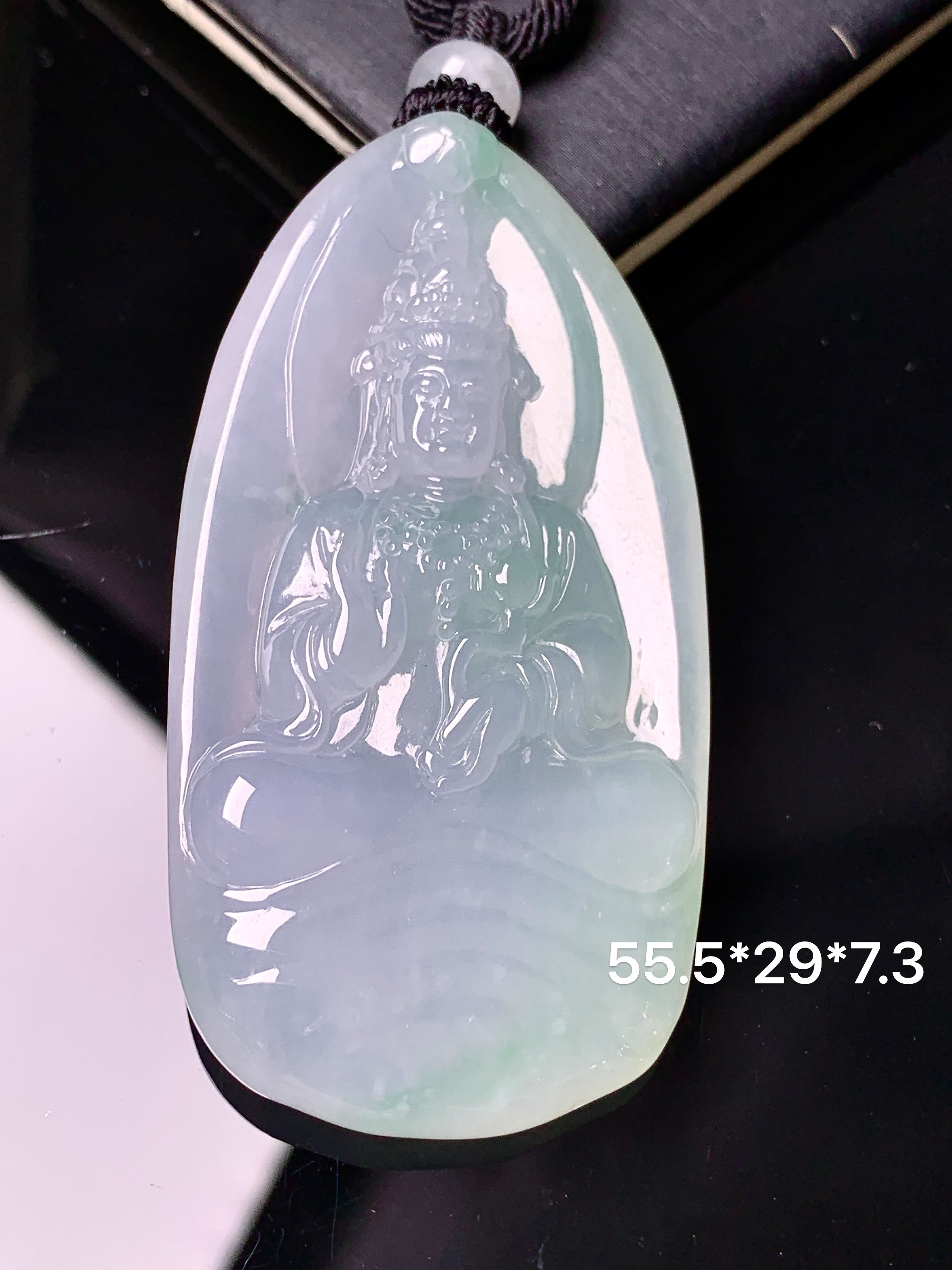 冰种度母观音菩萨吊坠 玉质细腻 色泽艳丽清新 水润亮眼 整体尺寸55.5*29*7.3 L1