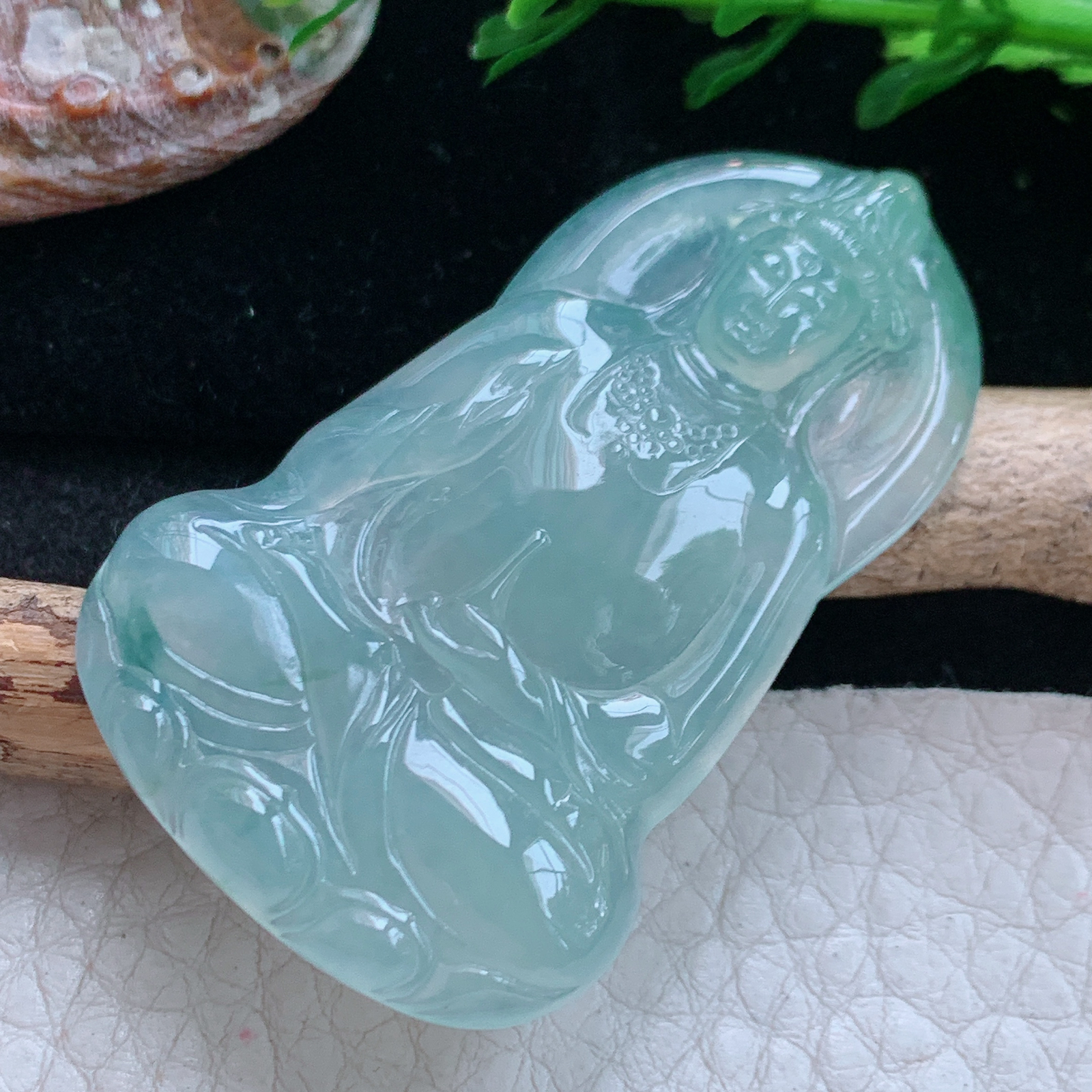 Ktj实拍49*30.5*4.5天然缅甸翡翠a货冰种飘花净瓶观音菩萨吊坠普渡众生