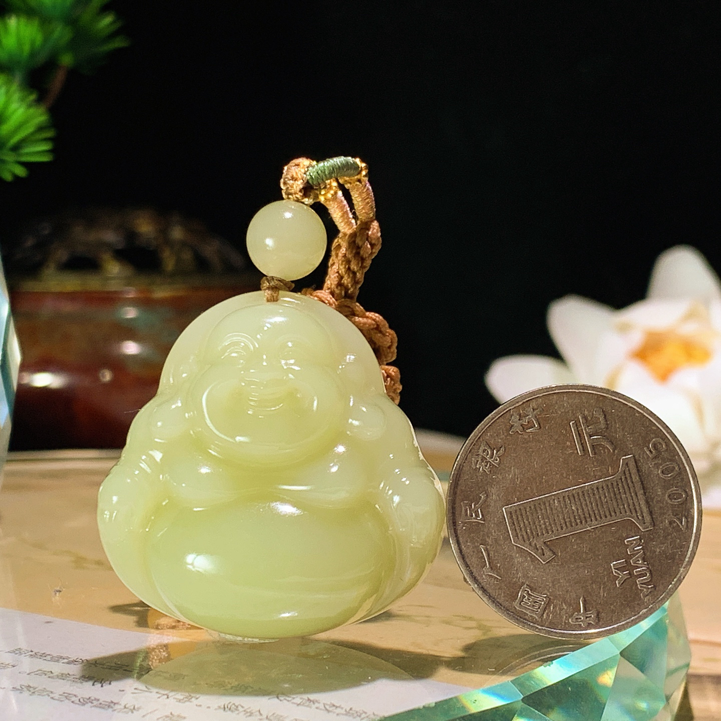新疆若羌黄口料佛引福来挂件 尺寸35/35/12！玉质细腻油润 底色纯净 脂粉好，品质好！lt2601008