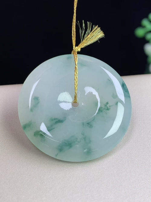 冰种飘花平安扣，无裂，尺寸25.9*4.3mm，S09lyg