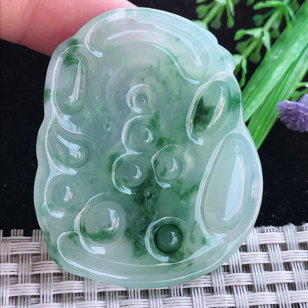 实拍A货翡翠52.8/44/5老坑冰胶果冻冰飘花无相观音吊坠翡翠玉观音挂件