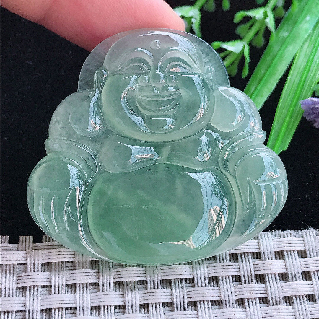 实拍A货翡翠42/46/5.9老坑冰种起胶冰晴满绿佛公吊坠翡翠玉佛挂件