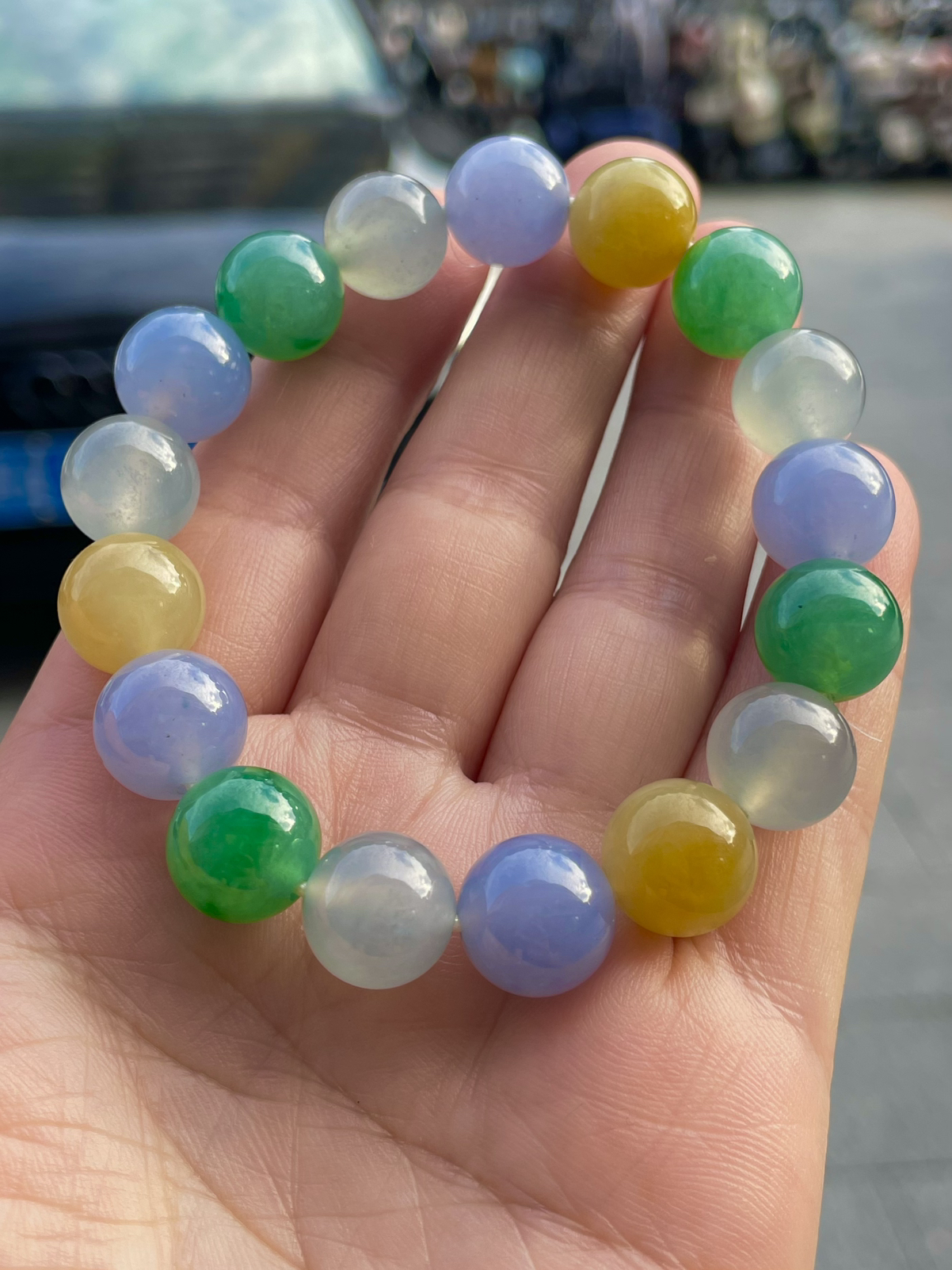 【冰种多宝手串】晶莹多彩的糖果串，多宝手串，颜色丰富，更重要的是种水都很好，性价比很不错，直径11.8。