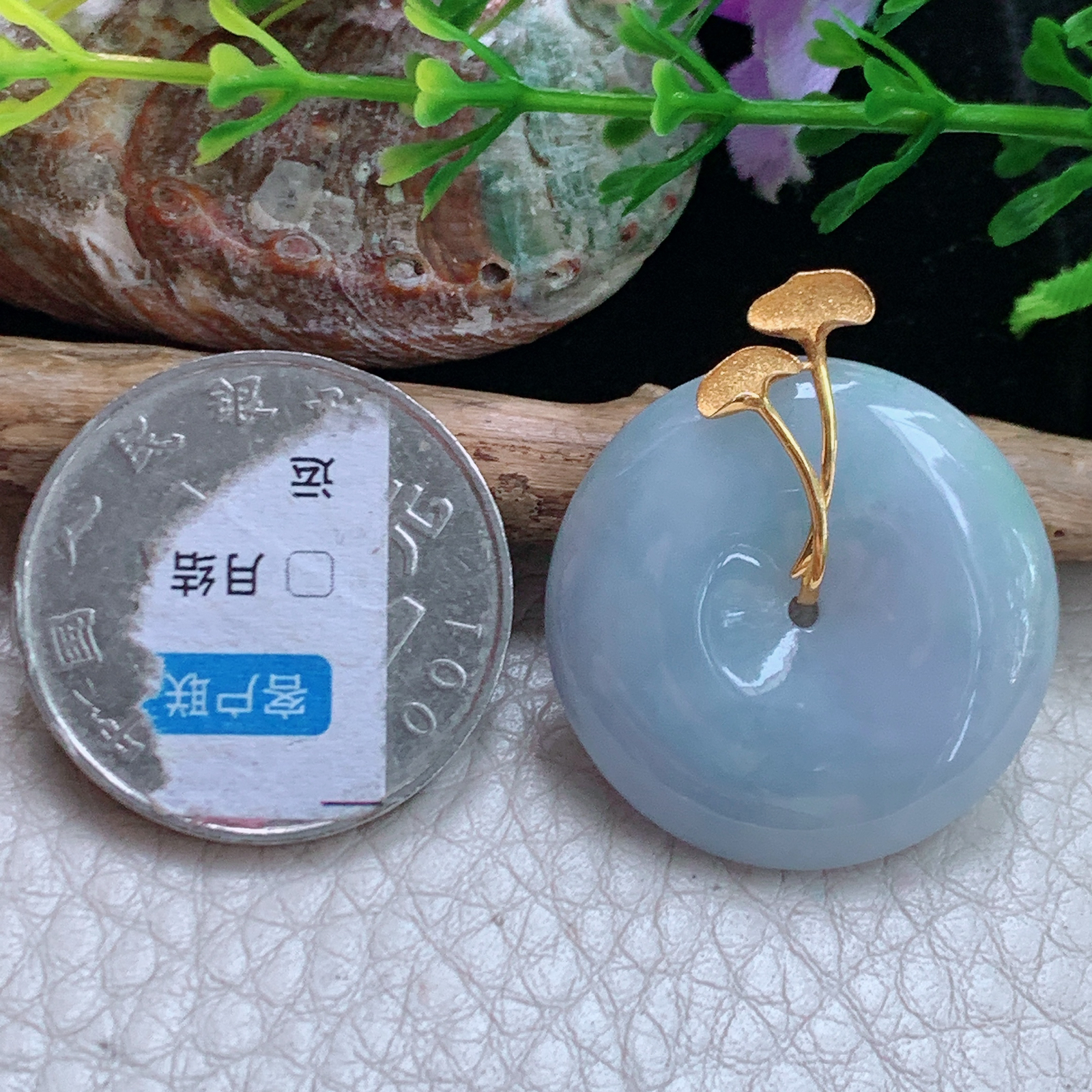 Axm实拍30*25.8*5.3天然缅甸翡翠紫罗兰平安扣吊坠18k金扣锁骨坠