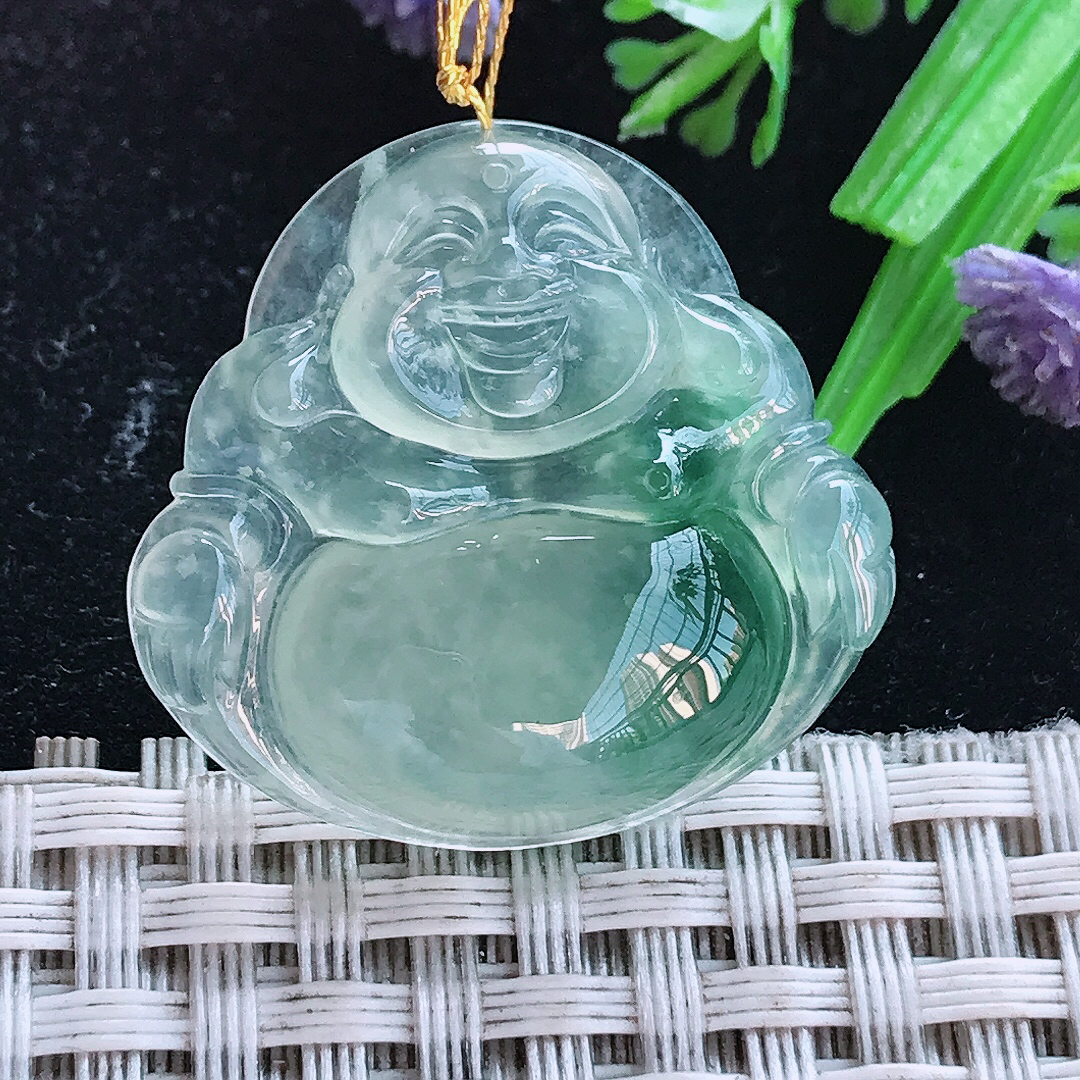 实拍A货翡翠28/29.5/6.1老坑冰种冰飘花佛公吊坠翡翠玉佛挂件