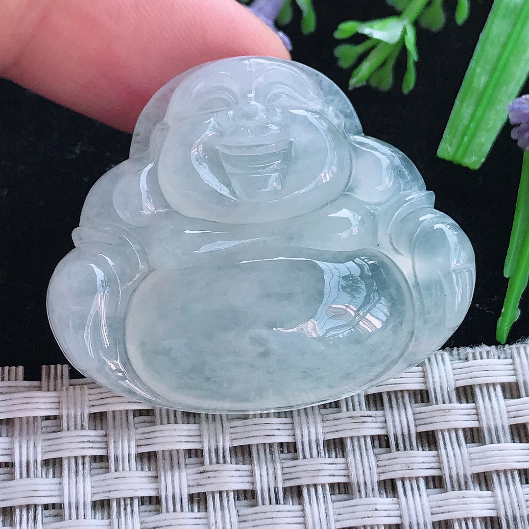 实拍A货翡翠32.3/38.7/8老坑冰透起胶白月光佛公吊坠翡翠玉佛挂件