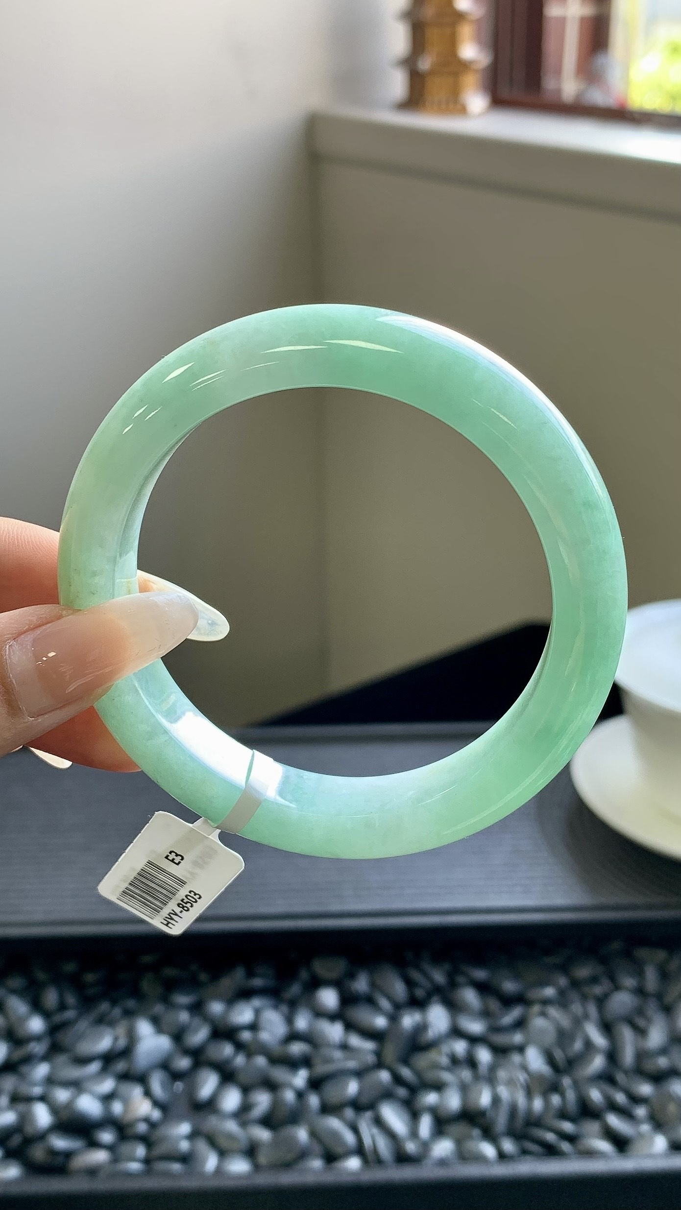 果绿正圈手镯成品 HYY-8503 尺寸：56.5-12-9