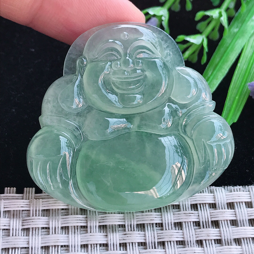 实拍A货翡翠42/46/5.9老坑冰种起胶冰晴满绿佛公吊坠翡翠玉佛挂件