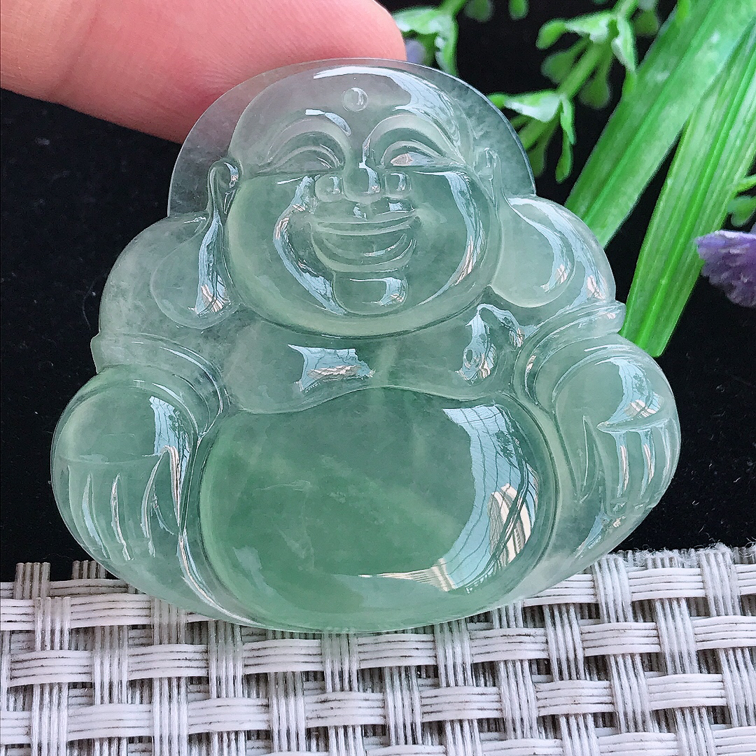 实拍A货翡翠42/46/5.9老坑冰种起胶冰晴满绿佛公吊坠翡翠玉佛挂件