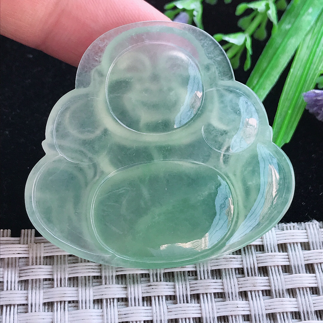 实拍A货翡翠42/46/5.9老坑冰种起胶冰晴满绿佛公吊坠翡翠玉佛挂件