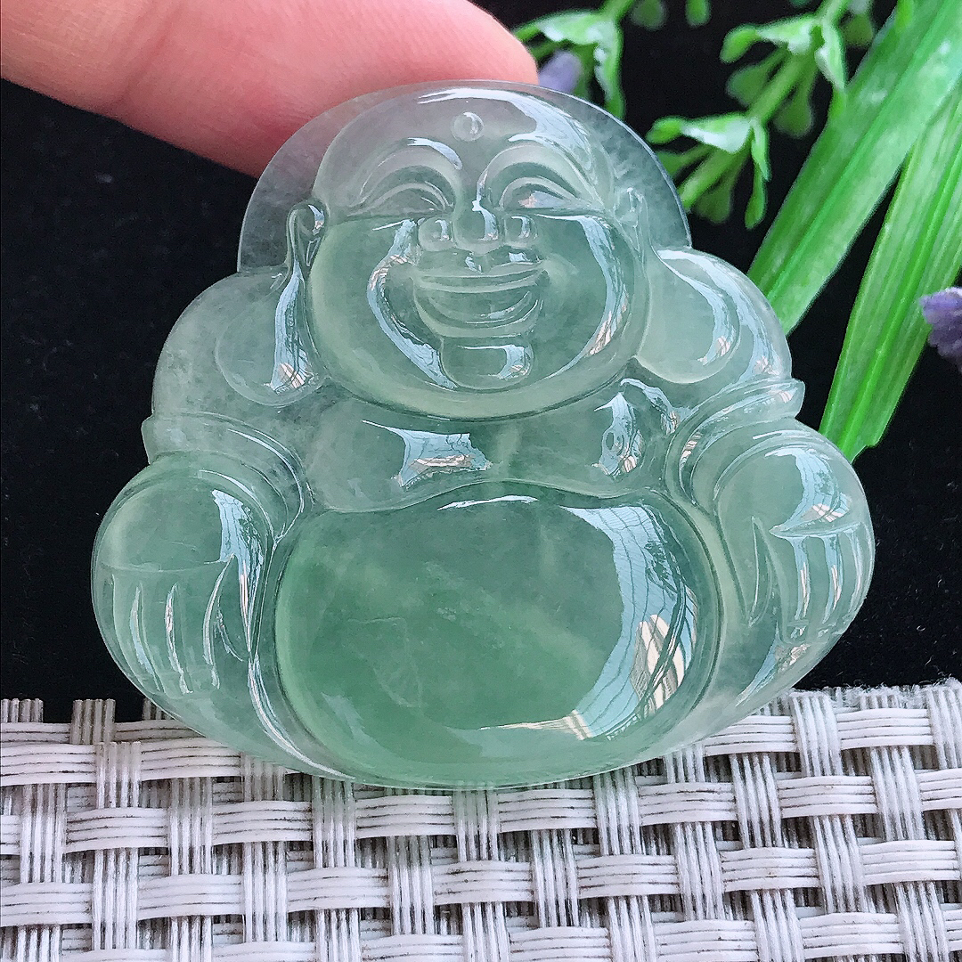 实拍A货翡翠42/46/5.9老坑冰种起胶冰晴满绿佛公吊坠翡翠玉佛挂件