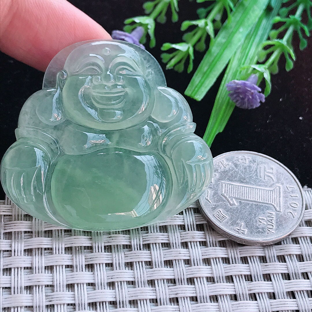 实拍A货翡翠42/46/5.9老坑冰种起胶冰晴满绿佛公吊坠翡翠玉佛挂件