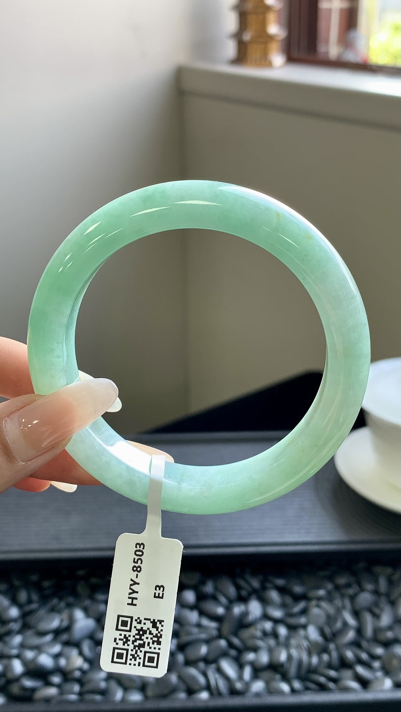 果绿正圈手镯成品 HYY-8503 尺寸：56.5-12-9