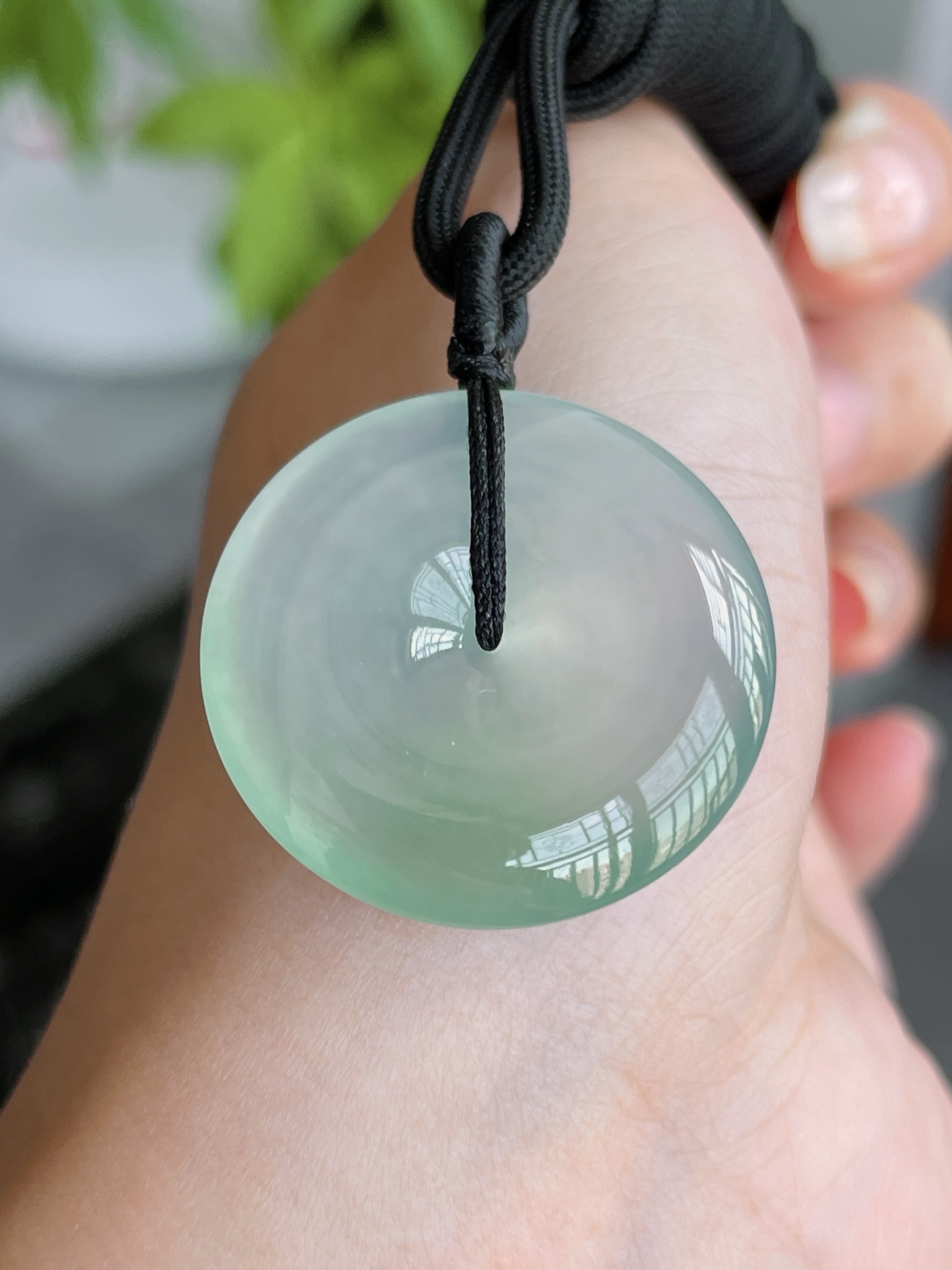 正冰起胶钢荧甜绿飘色平安扣, 尺寸26.8-6mm T550998