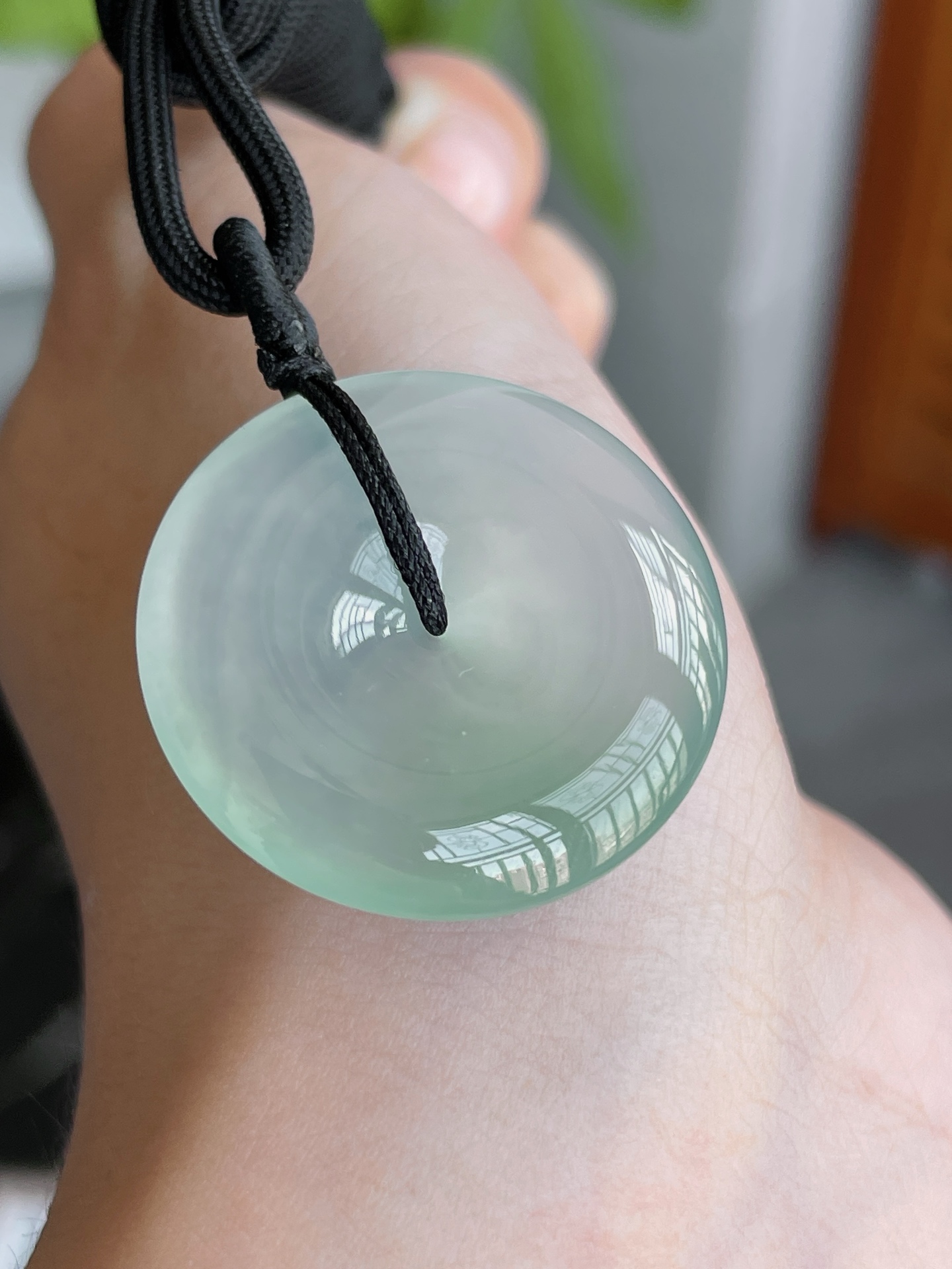 正冰起胶钢荧甜绿飘色平安扣, 尺寸26.8-6mm T550998