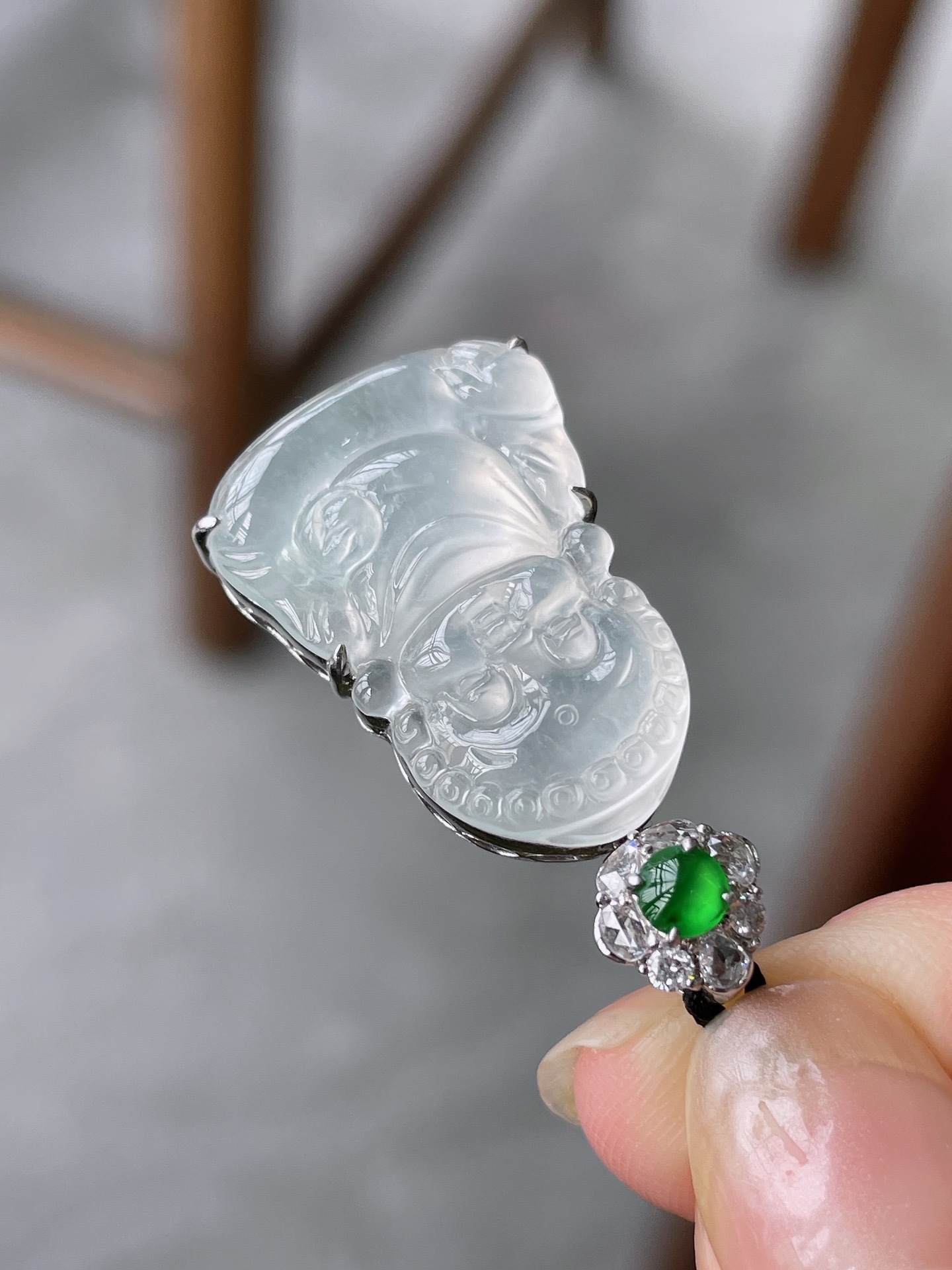 18k重金钻镶玻璃种宝宝佛30.3-16.6-8.6mm，裸石23-16.6-3.8mm，T50-02