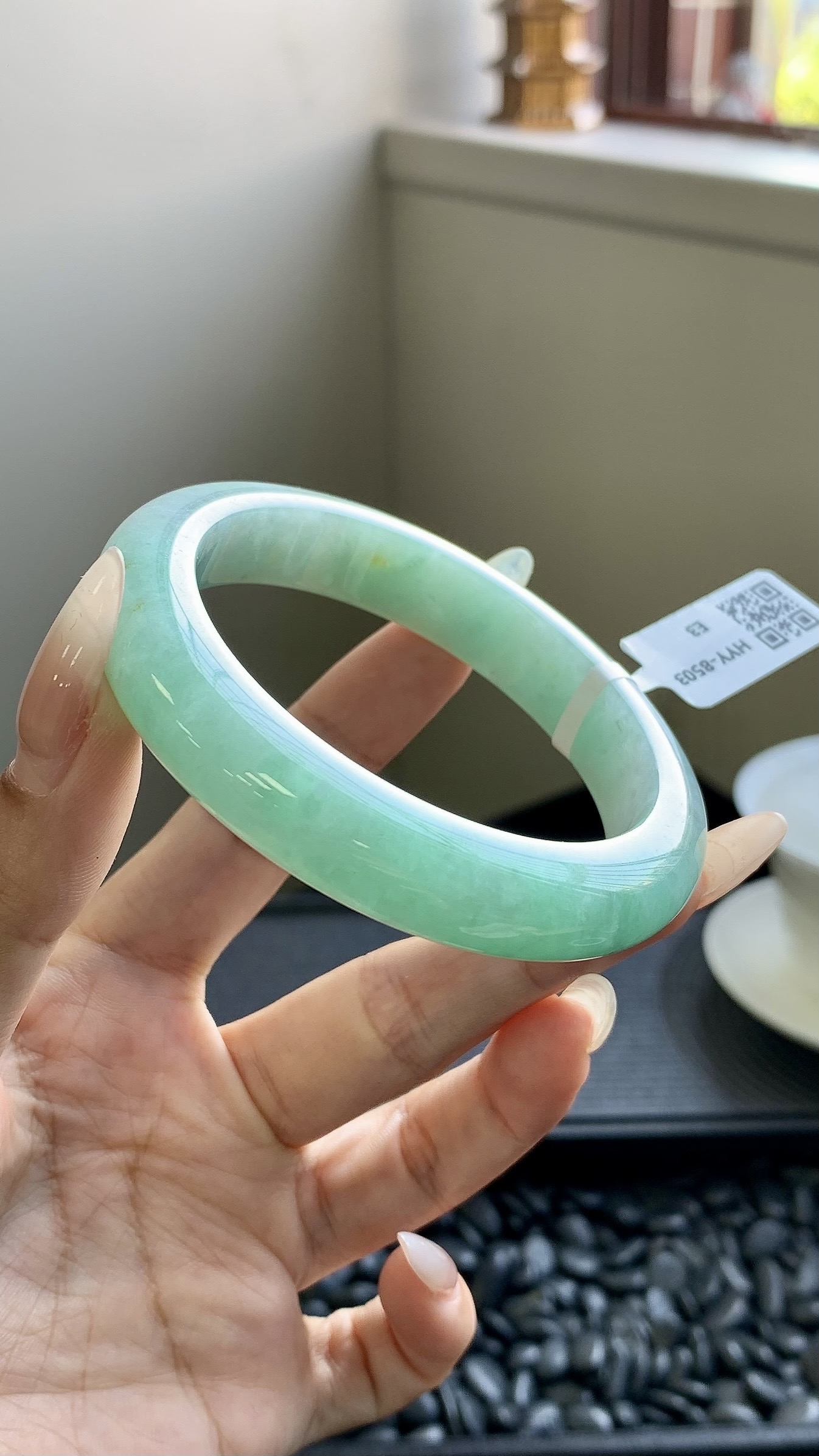 果绿正圈手镯成品 HYY-8503 尺寸：56.5-12-9