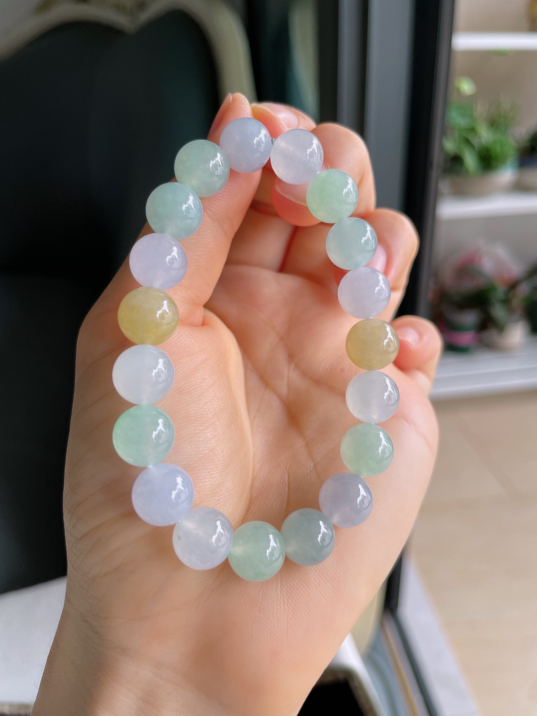 缅甸天然翡翠A货，冰多宝手串，尺寸：10mm。【编4450】