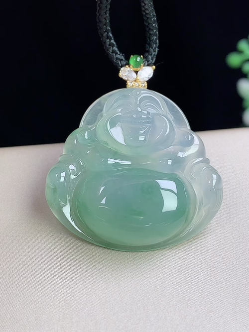 18k金镶冰种飘花佛公，无裂，尺寸25-26.9-5.8mm，S11xdg