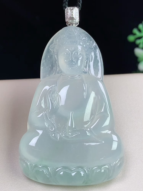 18k金镶冰种观音，无裂，尺寸52-32.8-5.5mm，S11lwh6