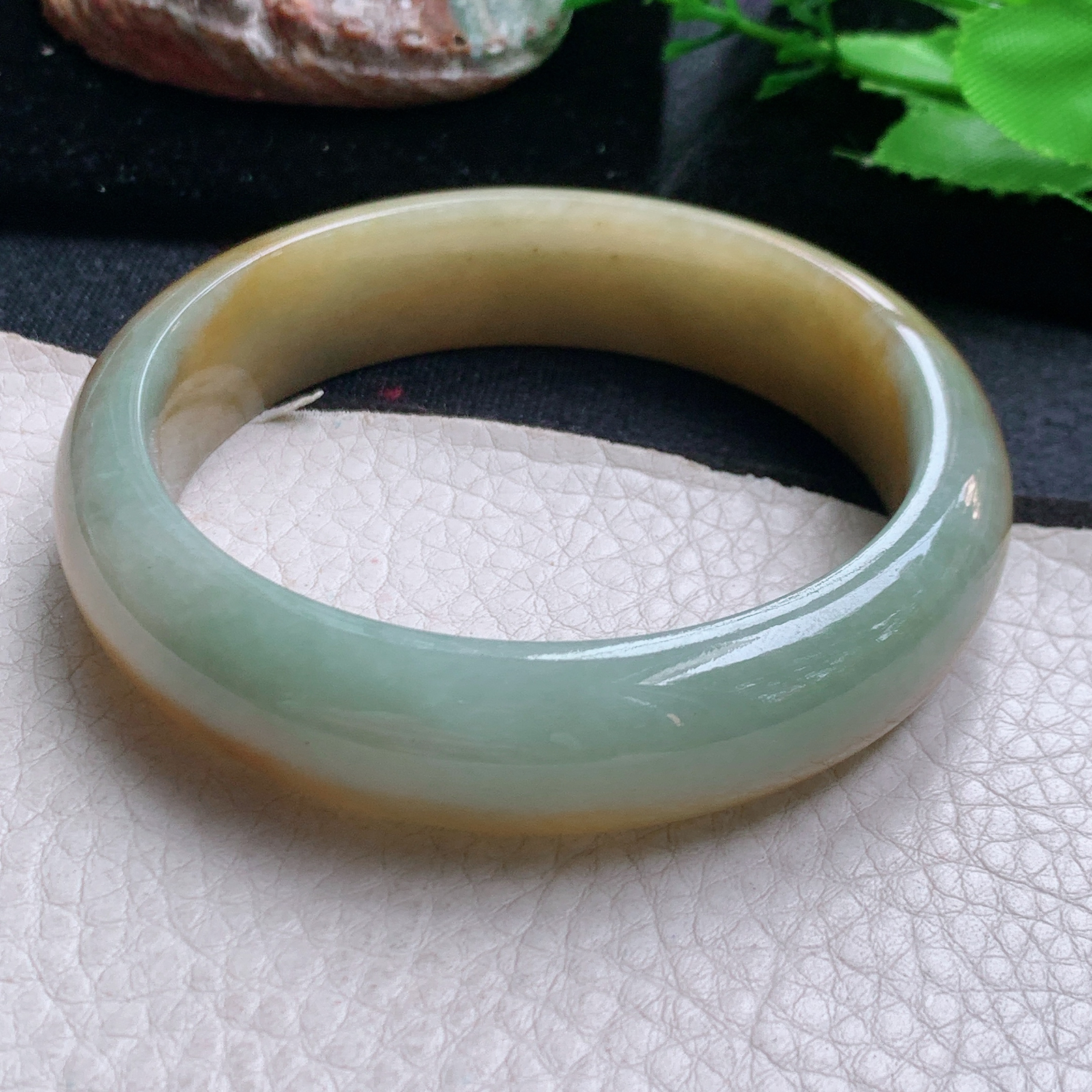 hh大圈口59.5*15.3*8.2轮胎镯 缅甸翡翠a货玉手镯黄翡宽边玉手环