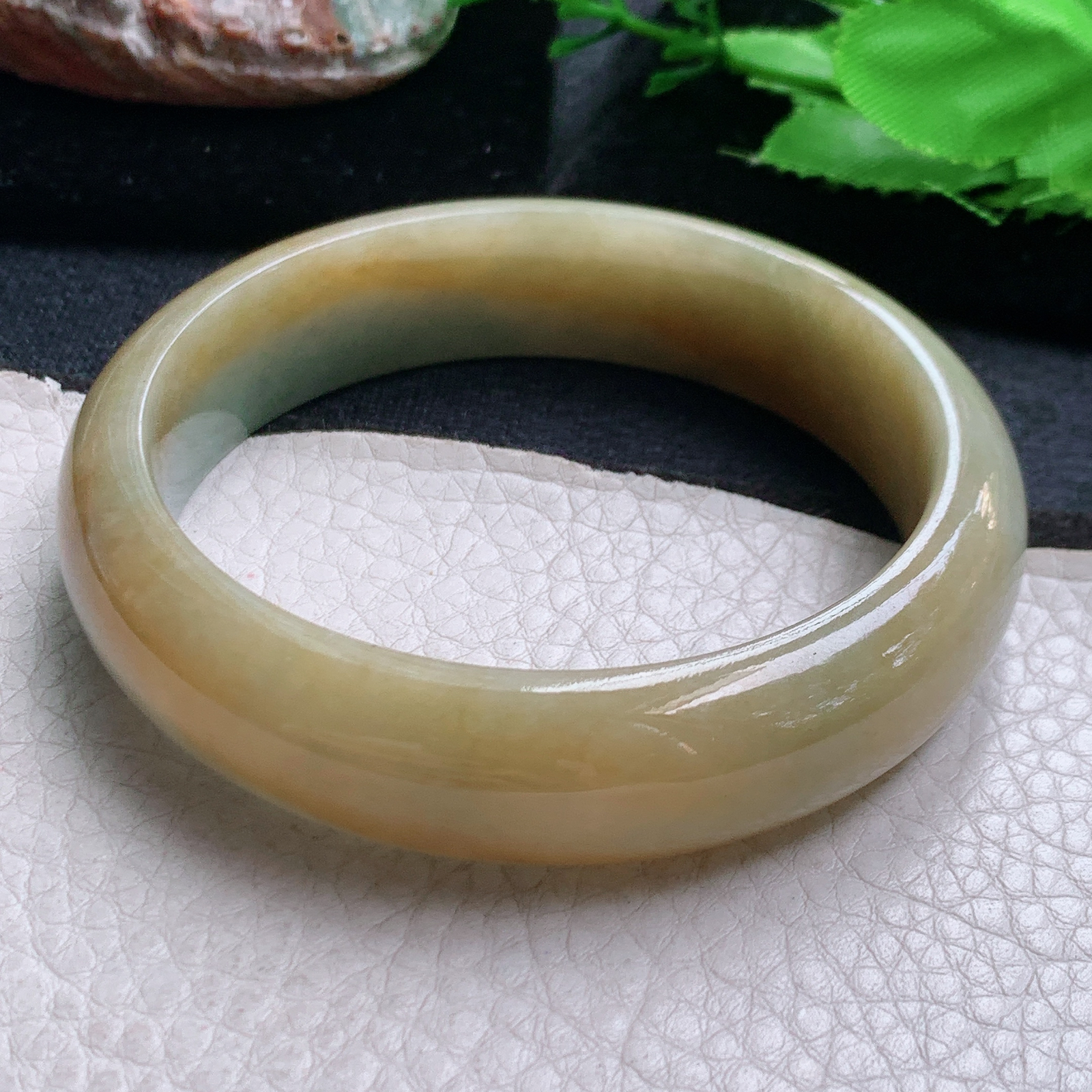 hh大圈口59.5*15.3*8.2轮胎镯 缅甸翡翠a货玉手镯黄翡宽边玉手环