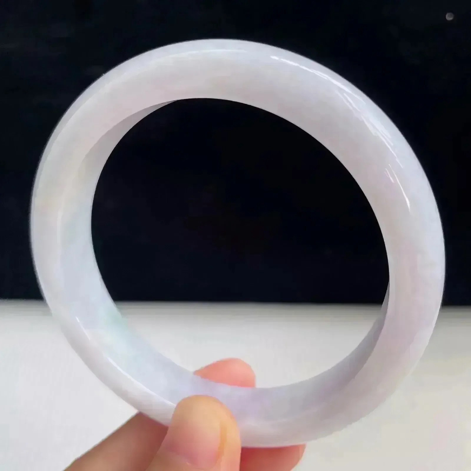 天然翡翠A货淡紫罗兰好种水58mm正圈手镯57.22克