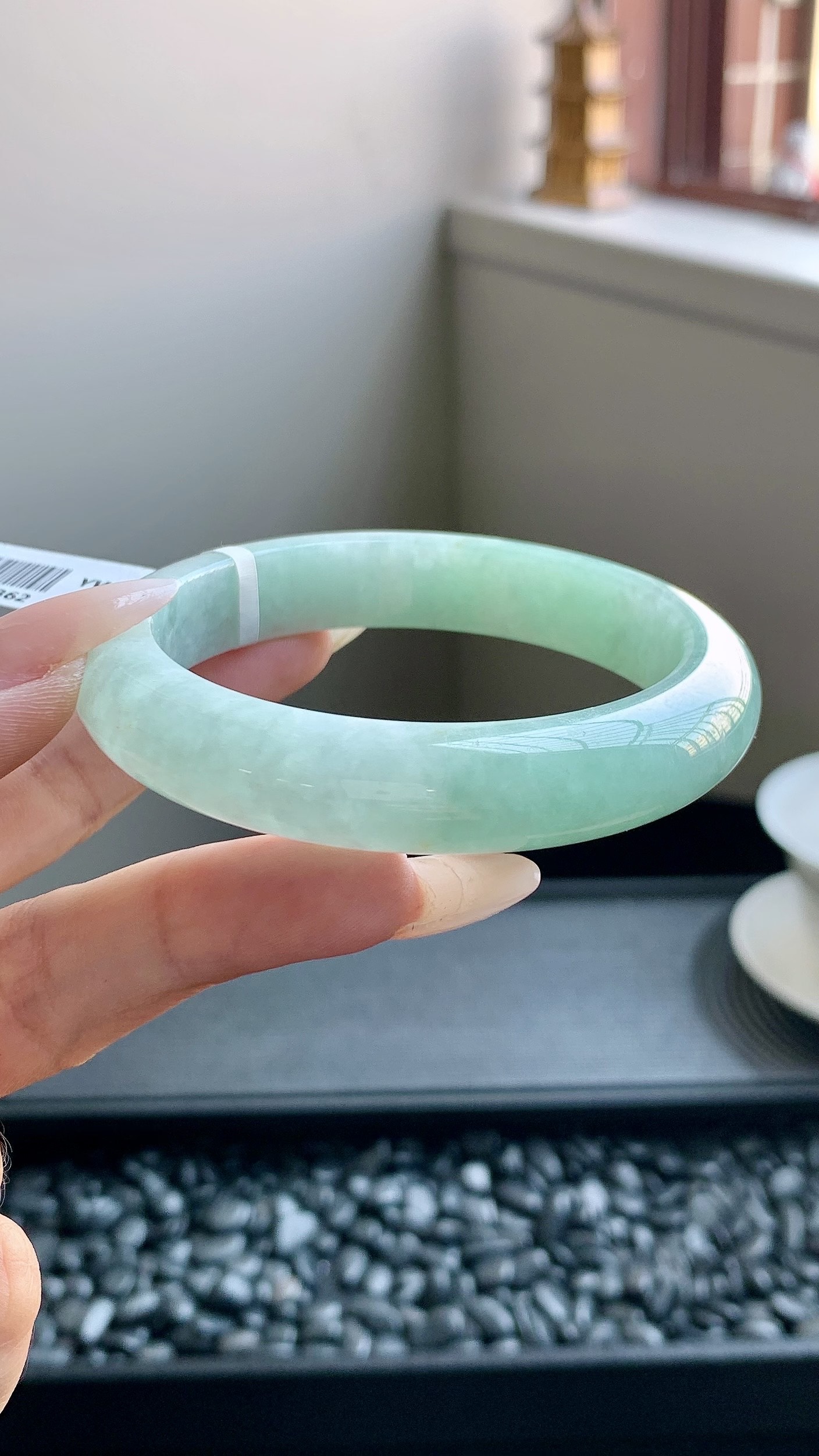 果绿洒金正圈手镯成品 HYY-8362 尺寸：56-12-8.5