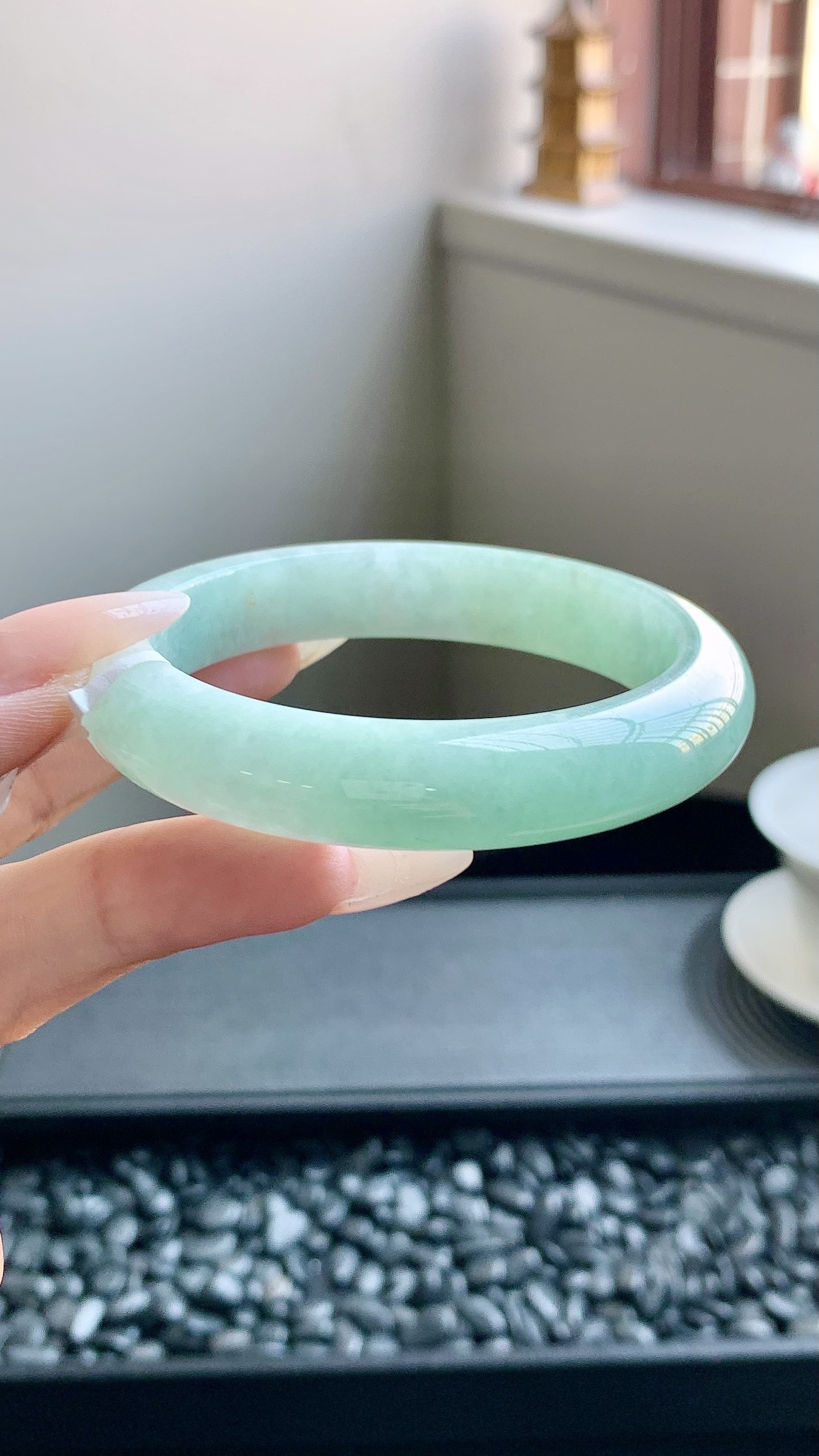 果绿洒金正圈手镯成品 HYY-8362 尺寸：56-12-8.5