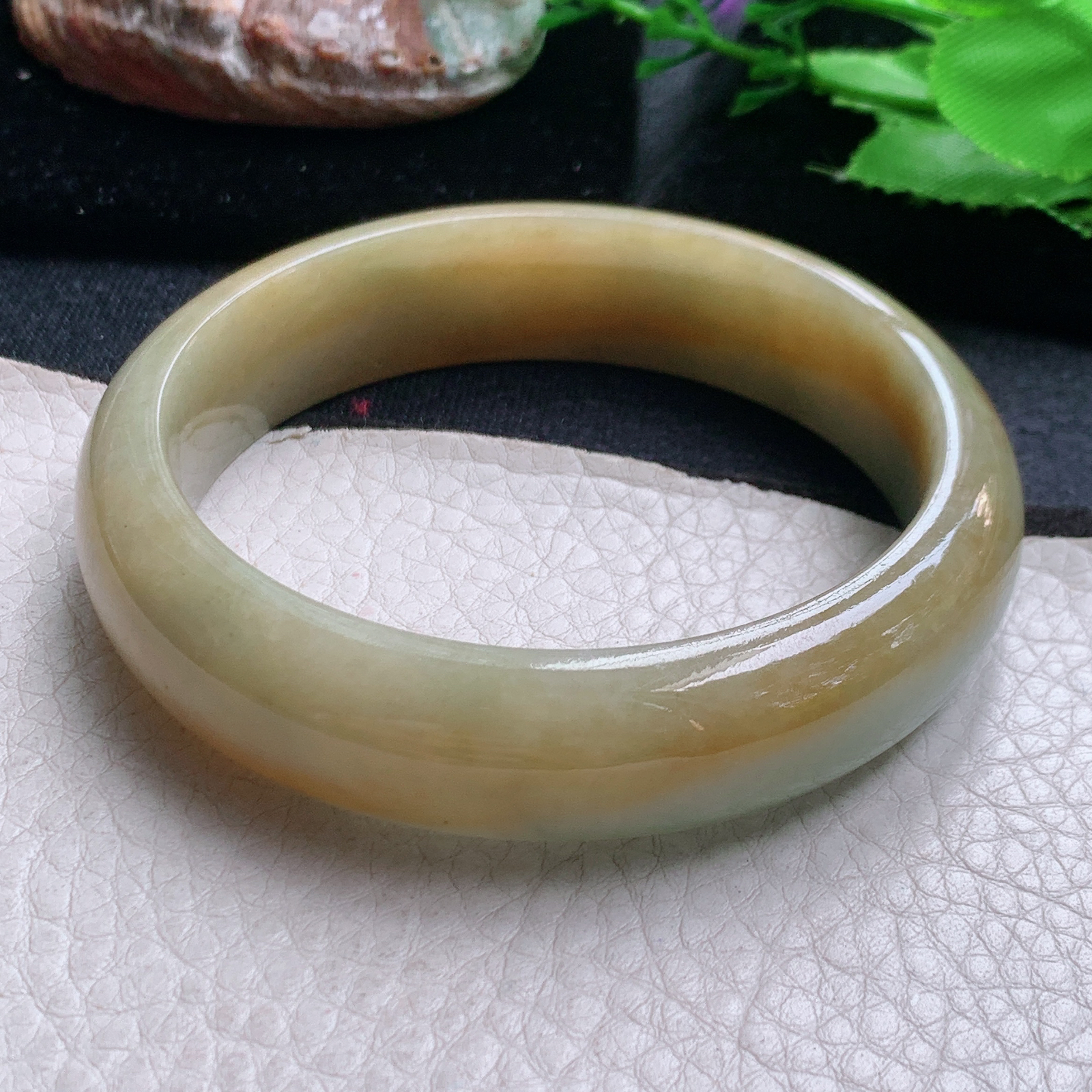 hh大圈口59.5*15.3*8.2轮胎镯 缅甸翡翠a货玉手镯黄翡宽边玉手环