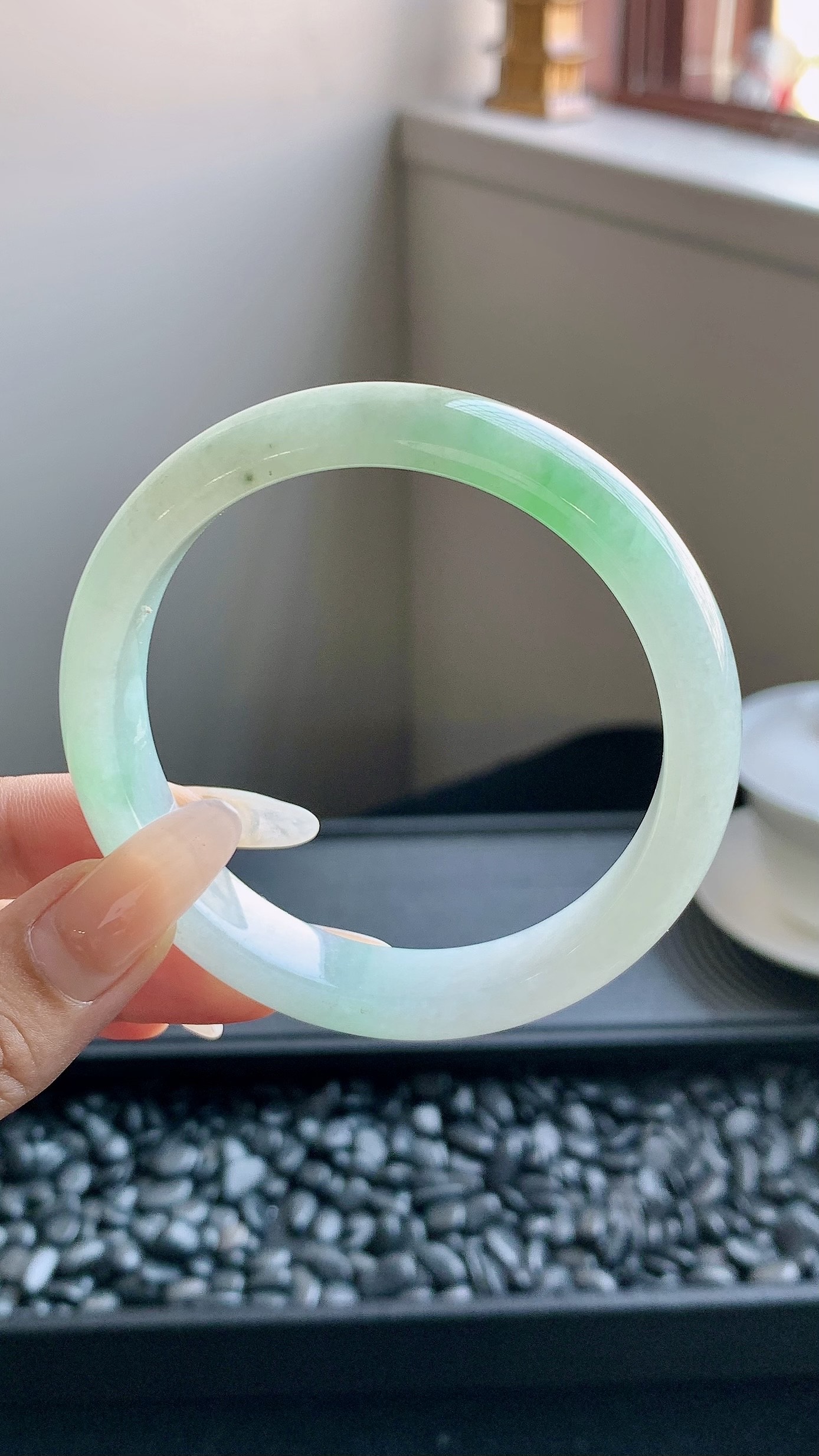 飘绿正圈手镯成品 HYY-9675 尺寸：57-12-8